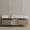 Oversized Floating Double Sink Marble Vanity with Wood Drawers