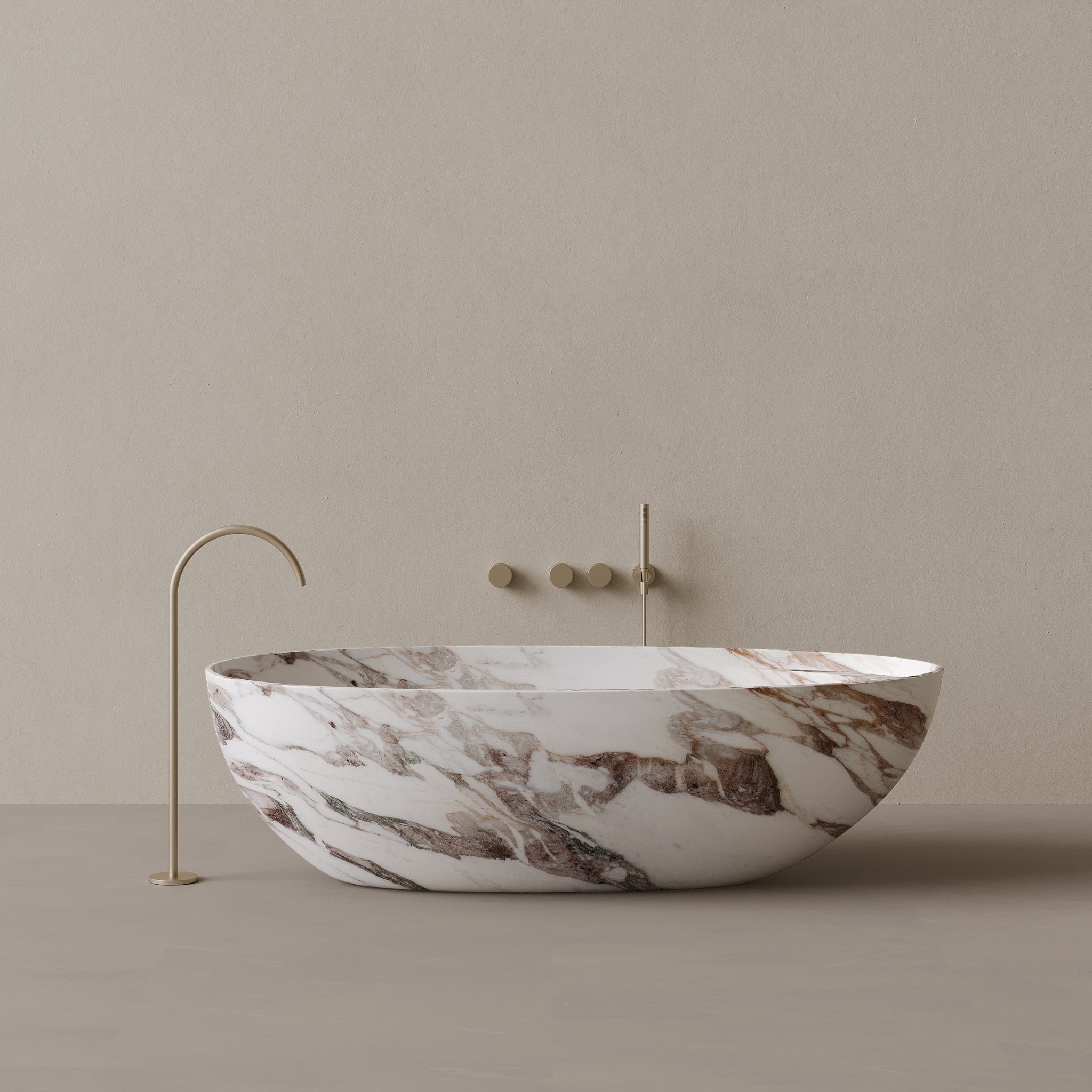 76" x 39" Handcrafted Oval Stone Bathtub with Shelf