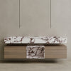 Oversized Floating Double Sink Marble Vanity with Wood Drawers
