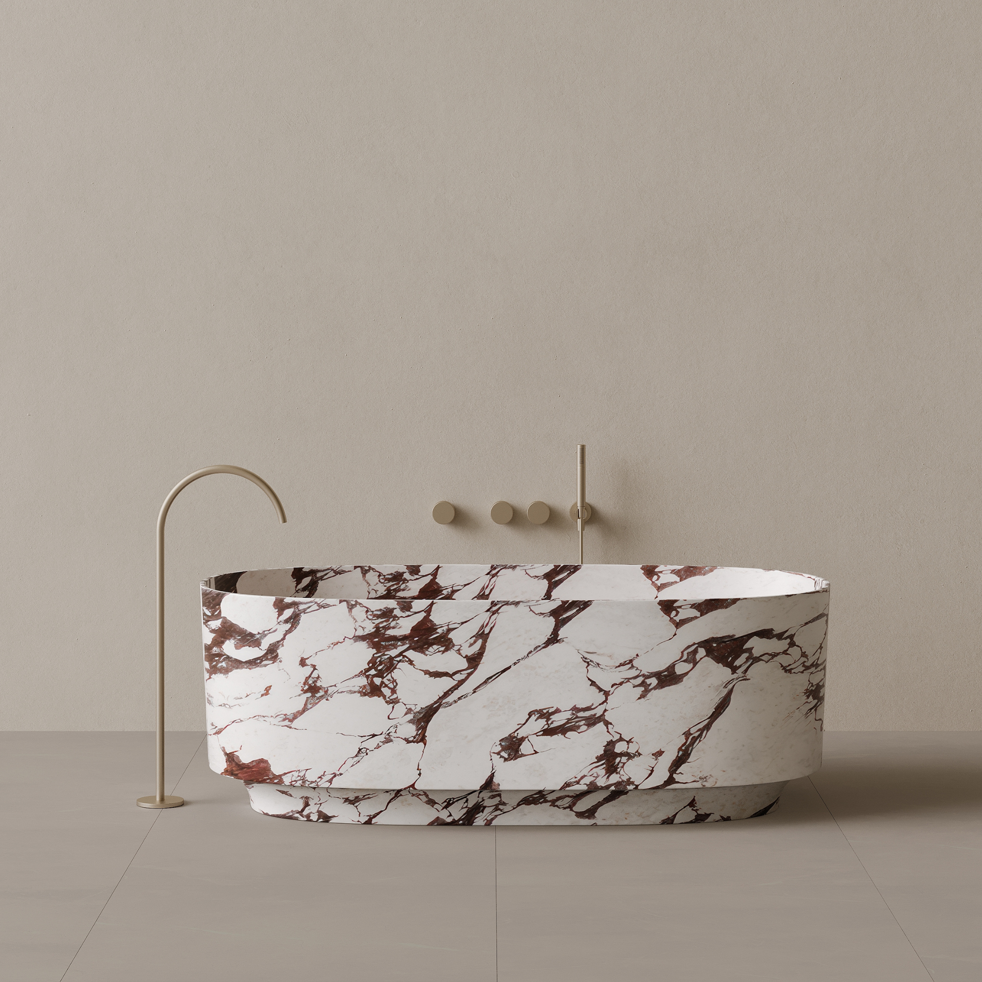 68" x 34" Handcrafted Oval Stone Bathtub with Carved Base