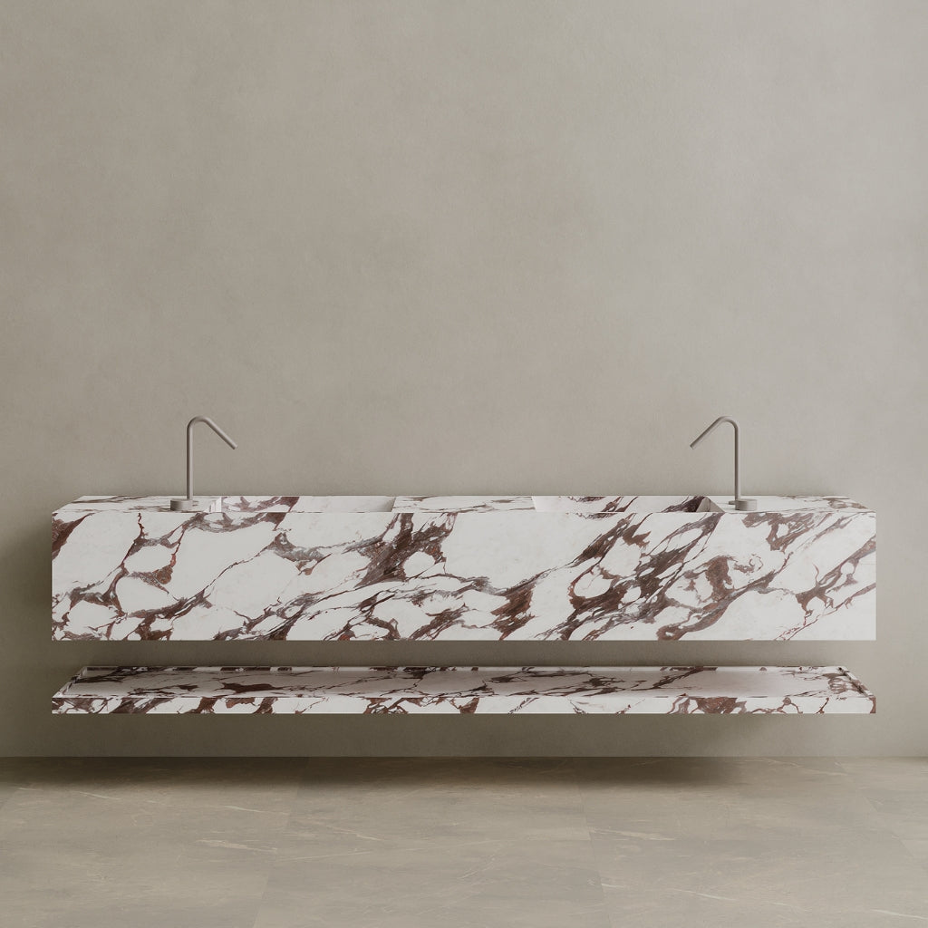 Oversized Double Sink Floating Handcrafted Marble Vanity
