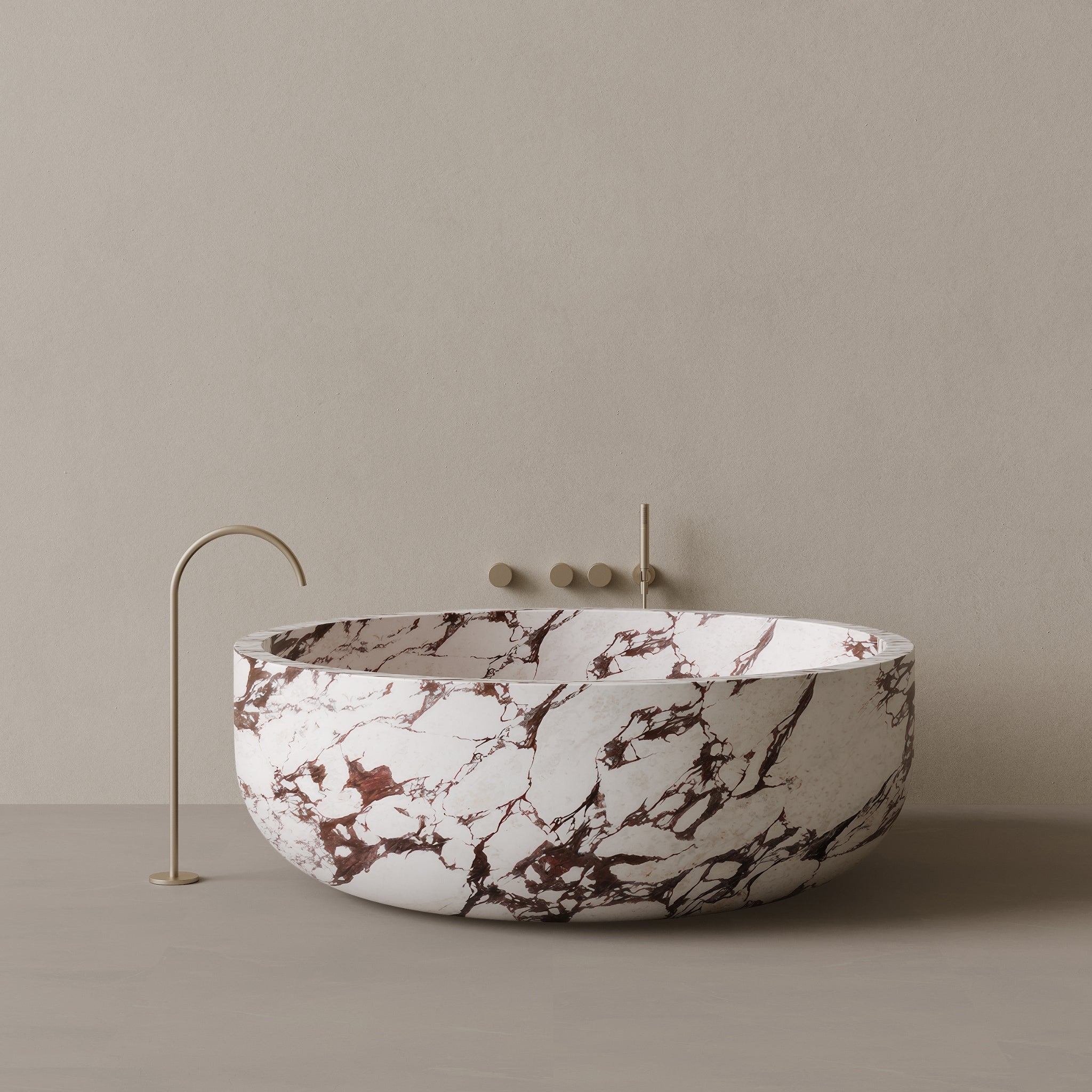 56" x 56" Handcrafted Round Stone Bathtub