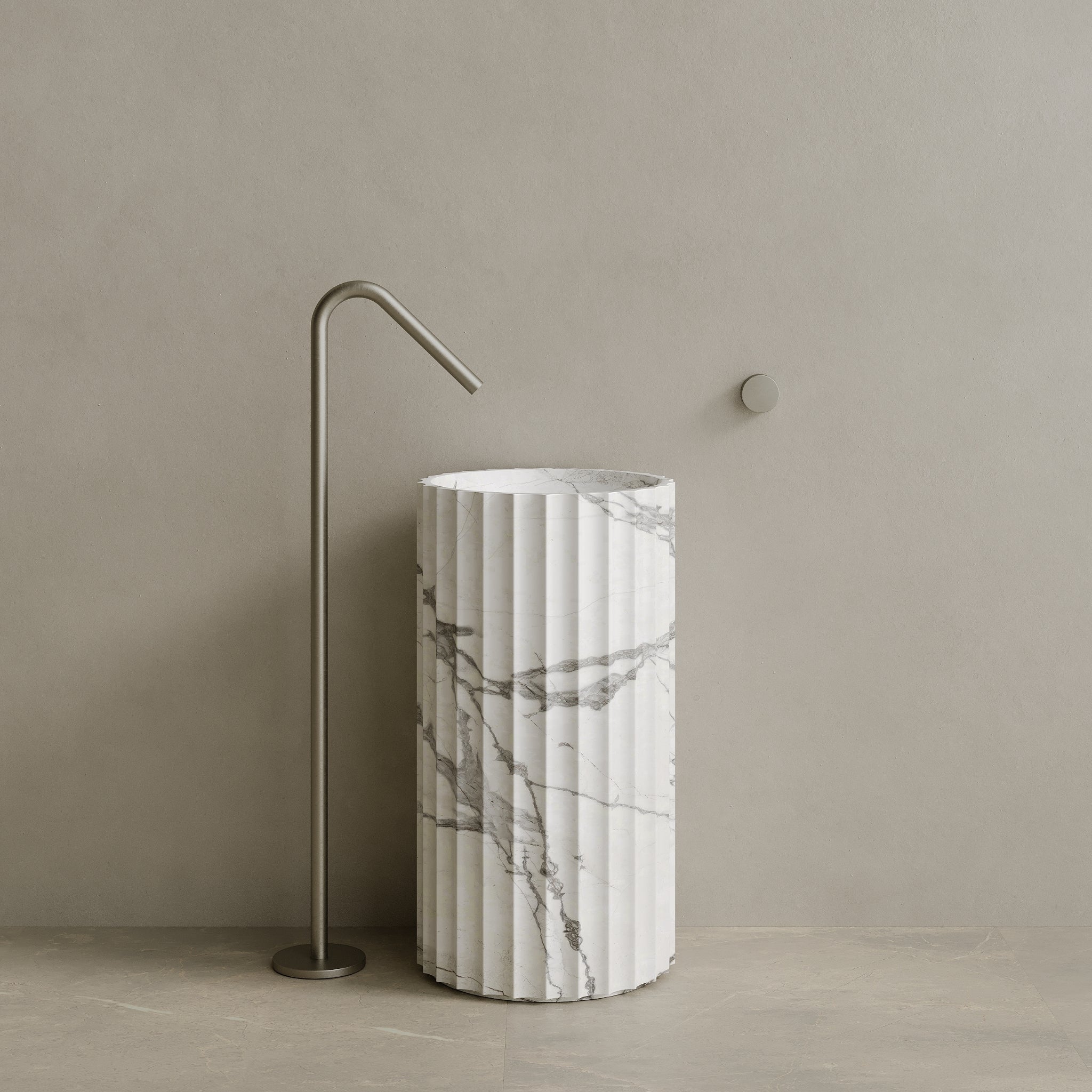 Cavo Handcrafted Fluted Stone Pedestal Sink