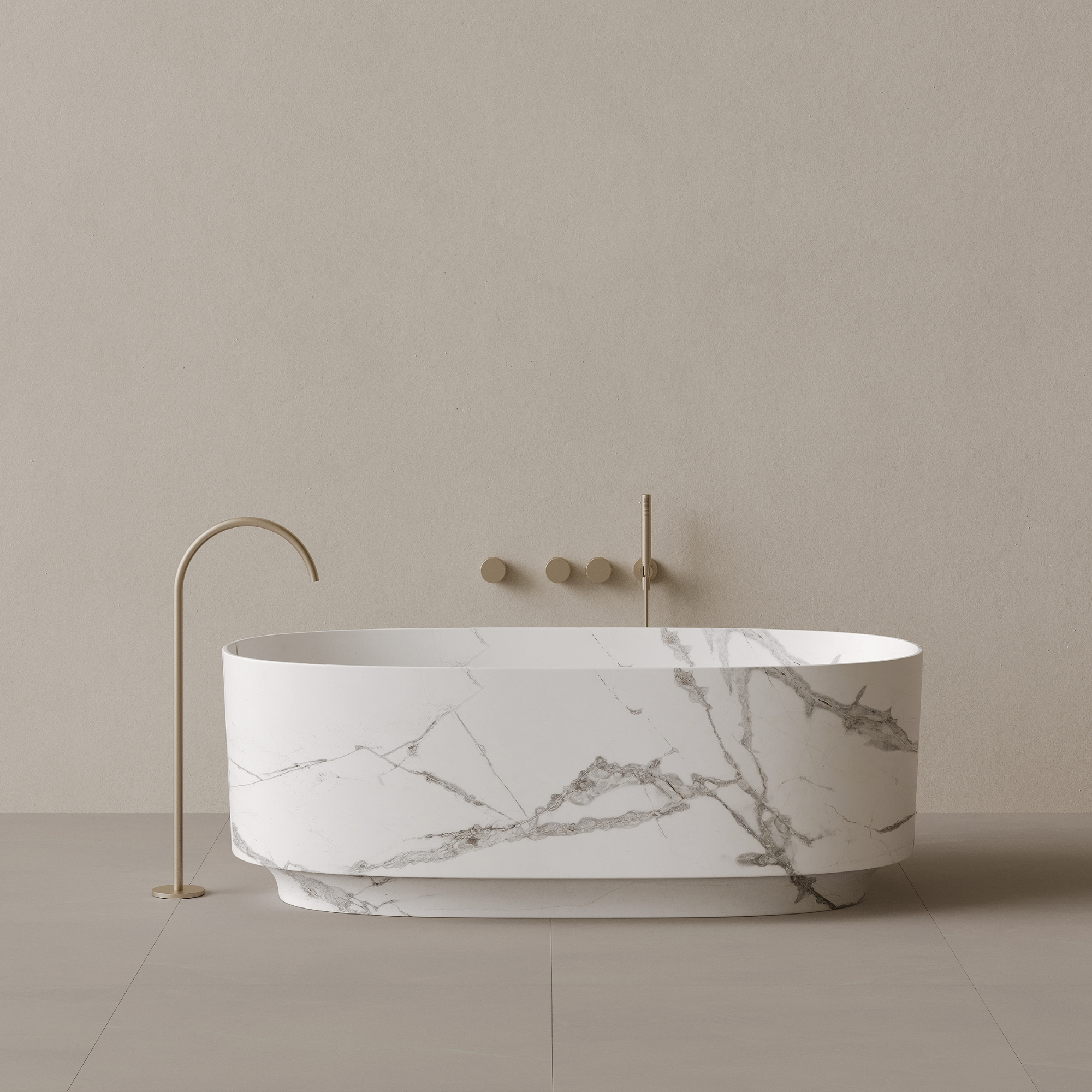 68" x 34" Handcrafted Oval Stone Bathtub with Carved Base