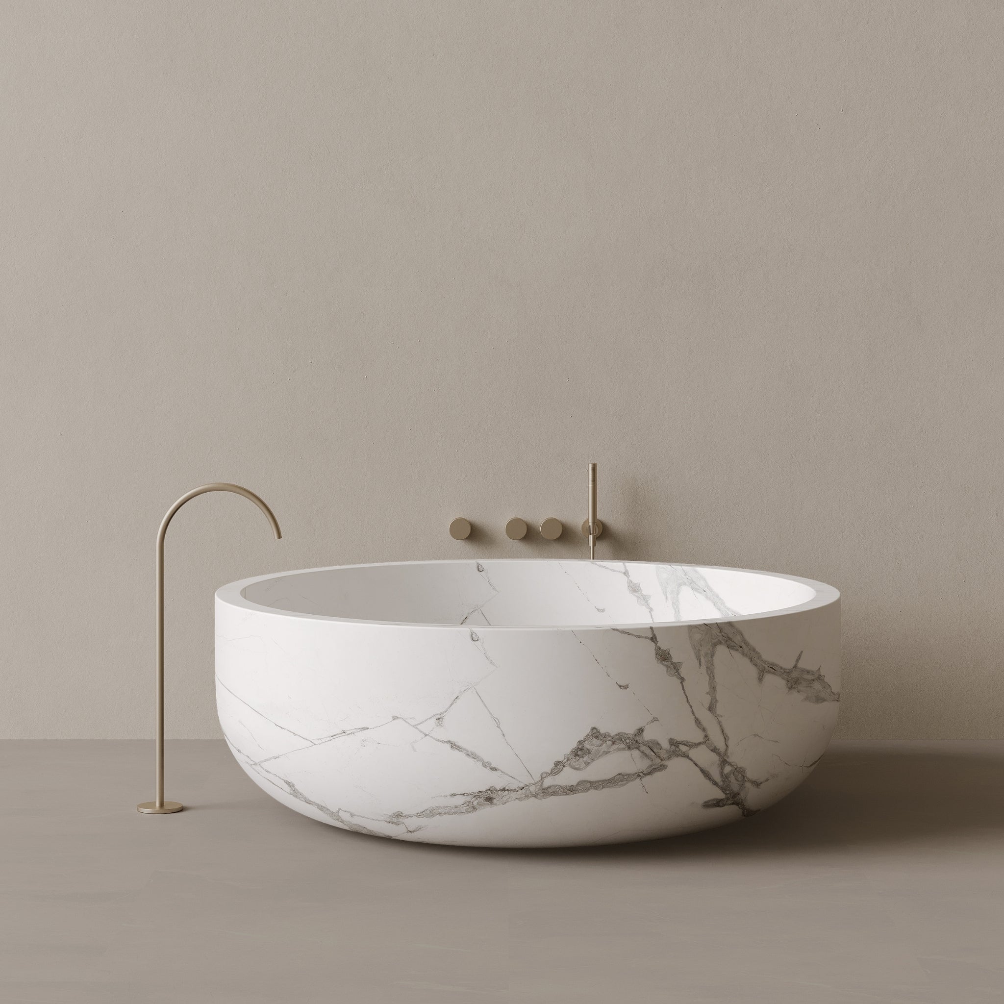56" x 56" Handcrafted Round Stone Bathtub