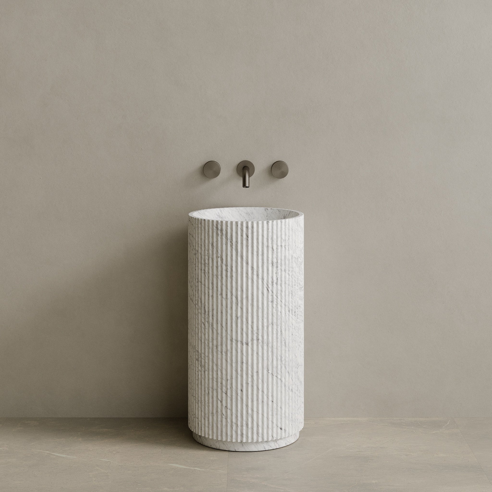 Rivio Handcrafted Fluted Stone Pedestal Sink