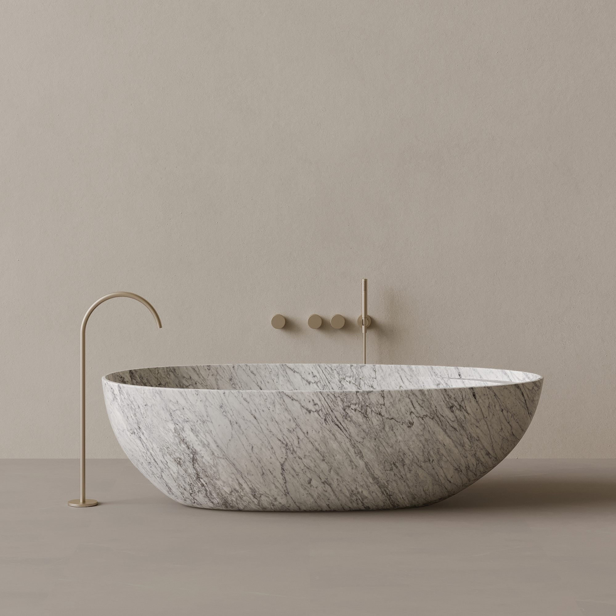 76" x 39" Handcrafted Oval Stone Bathtub with Shelf
