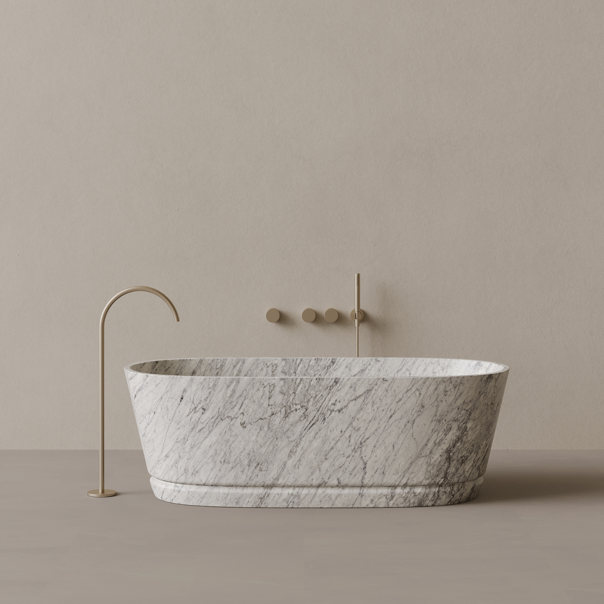 67" x 30" Handcrafted Oval Stone Bathtub with Carved Linear Detail