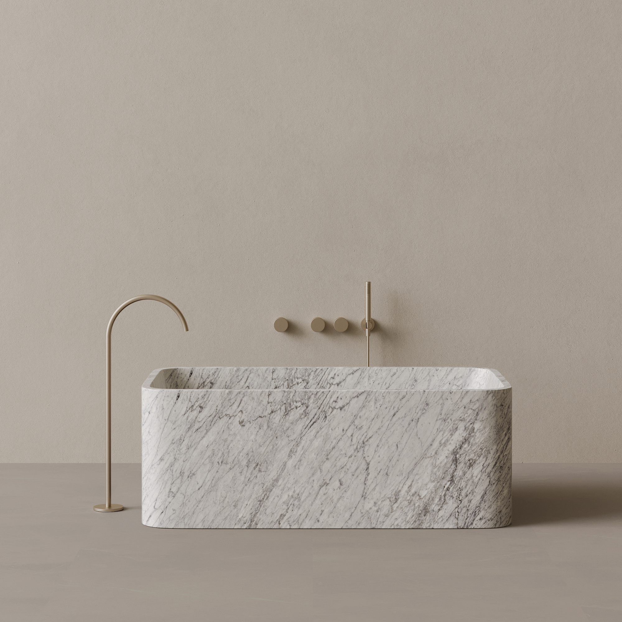 61" x 33" Handcrafted Rectangular Stone Bathtub with Curved Edges