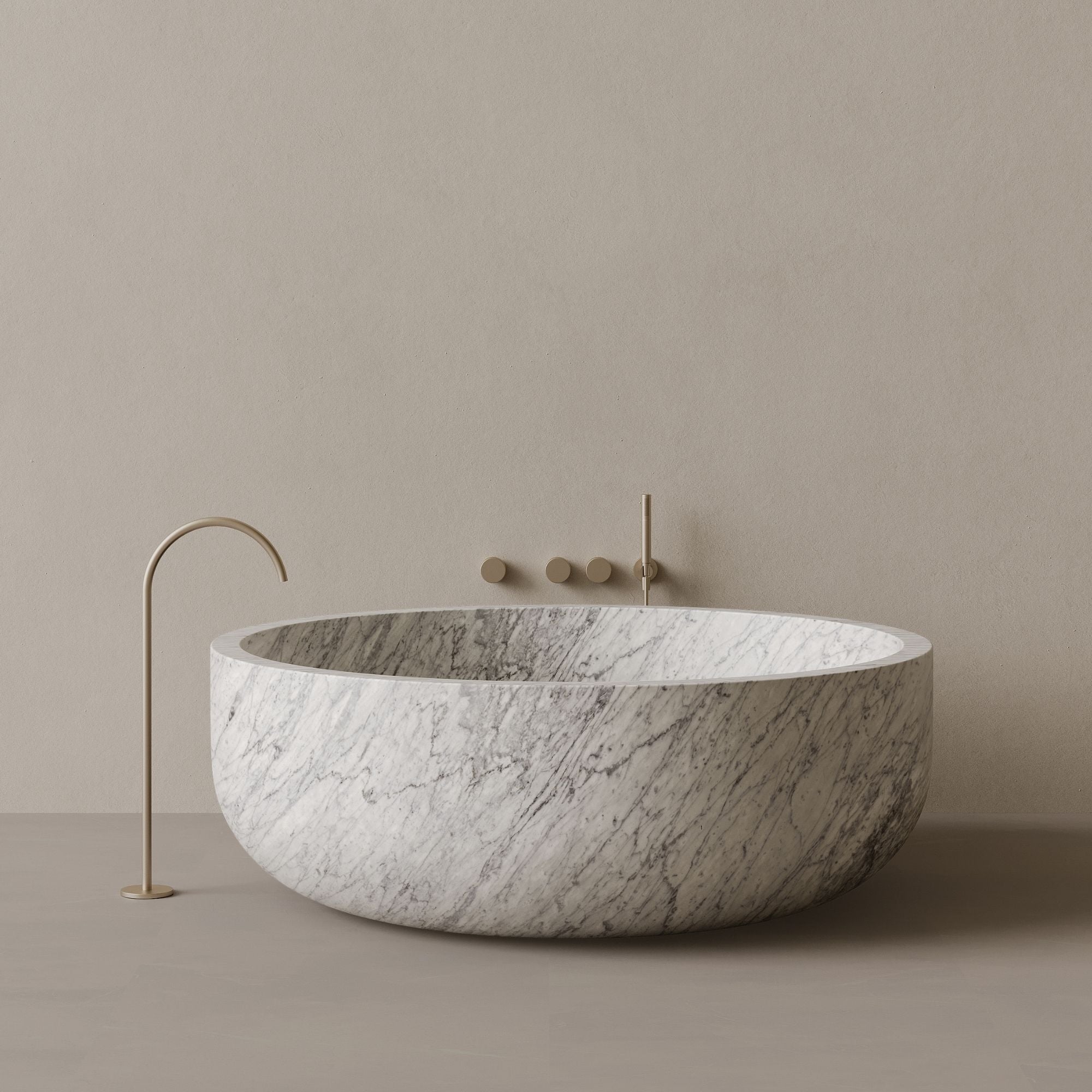56" x 56" Handcrafted Round Stone Bathtub