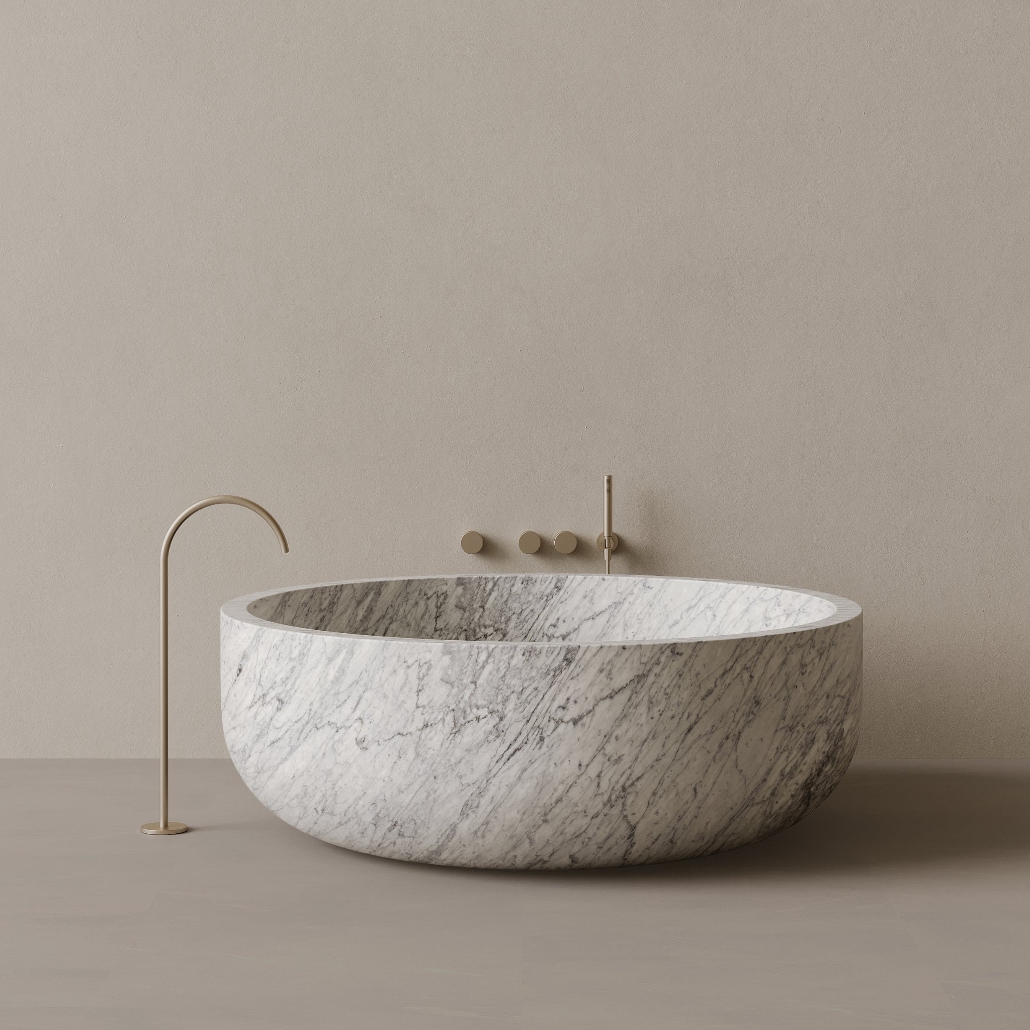 56" x 56" Handcrafted Round Stone Bathtub