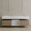 Oversized Floating Double Sink Marble Vanity with Wood Drawers