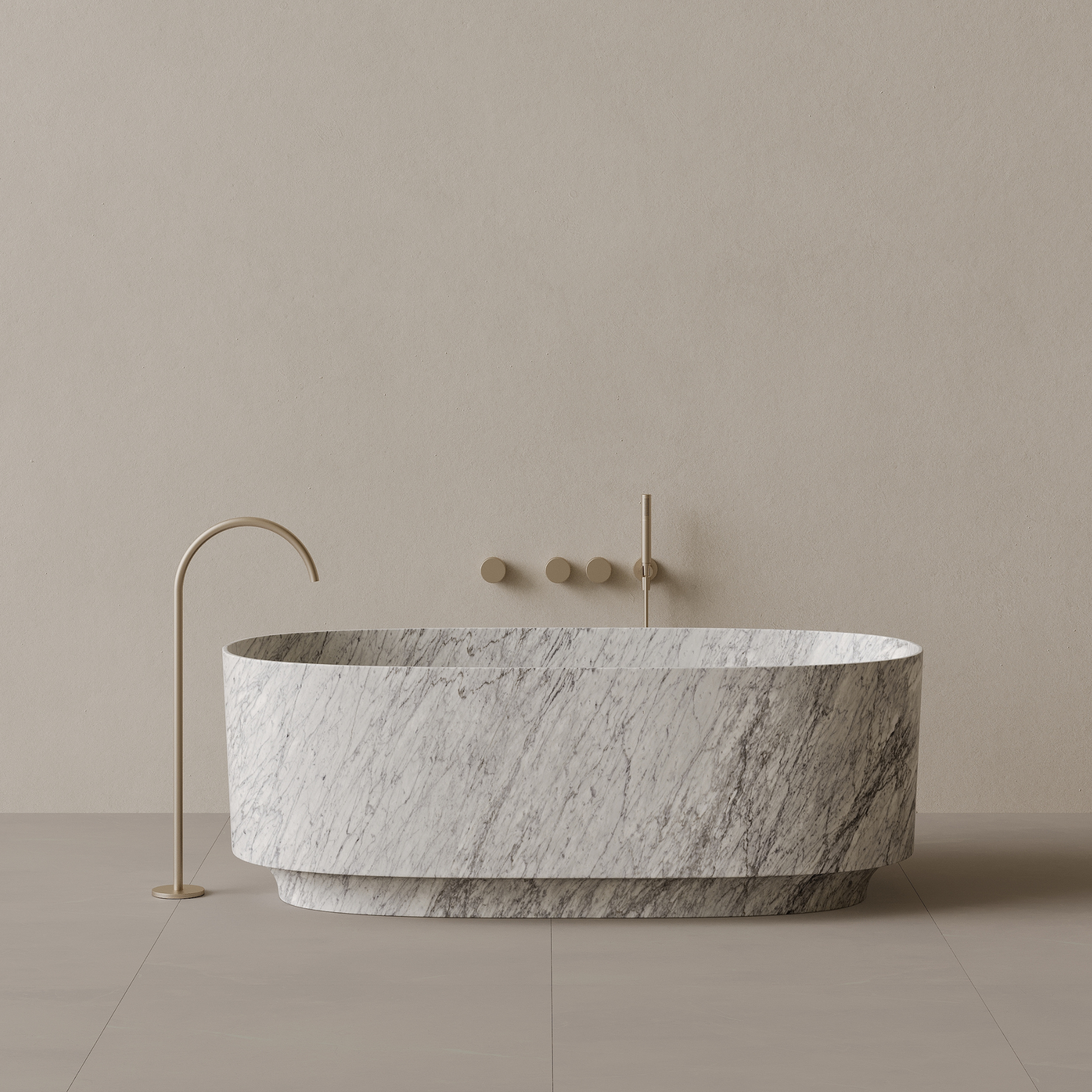 68" x 34" Handcrafted Oval Stone Bathtub with Carved Base