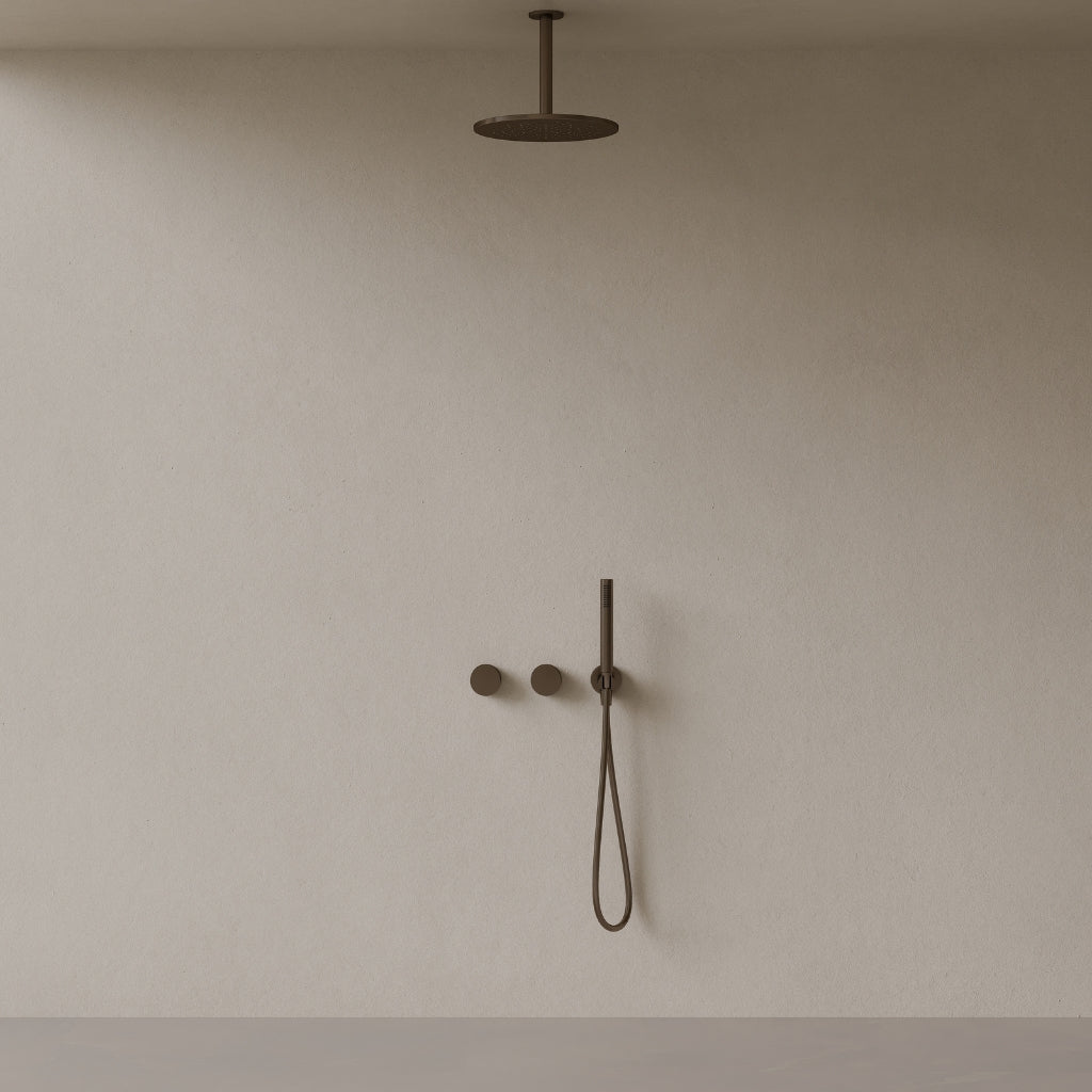 Thermostatic Ceiling Mount Rainfall Shower System with Dual Knob Control and Handheld