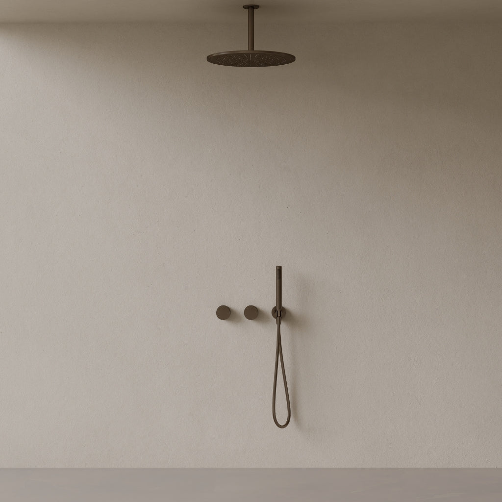 Thermostatic Ceiling Mount Rainfall Shower System with Dual Knob Control and Handheld