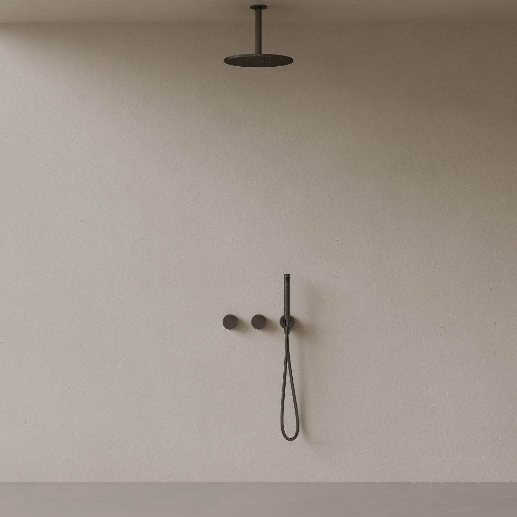 Thermostatic Ceiling Mount Rainfall Shower System with Dual Knob Control and Handheld