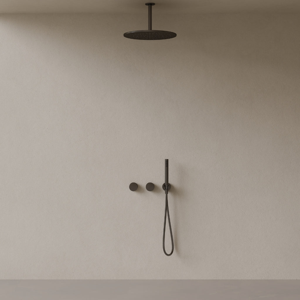 Thermostatic Ceiling Mount Rainfall Shower System with Dual Knob Control and Handheld