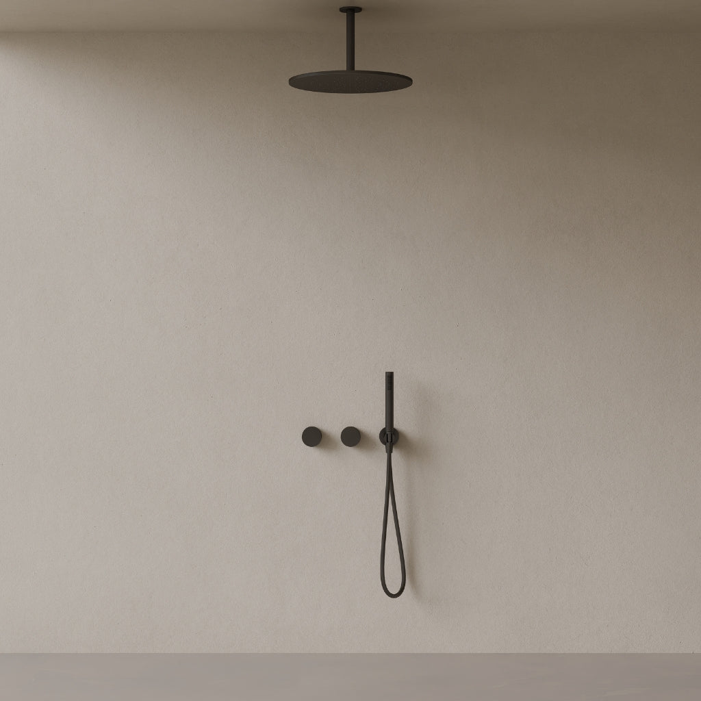 Thermostatic Ceiling Mount Rainfall Shower System with Dual Knob Control and Handheld