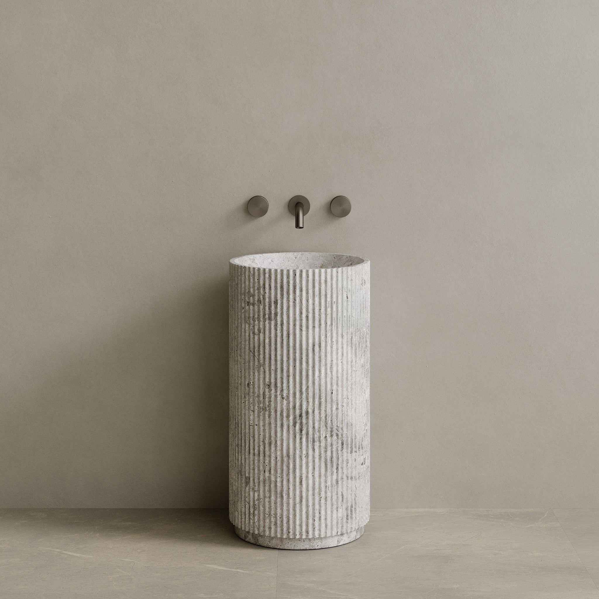 Rivio Handcrafted Fluted Stone Pedestal Sink