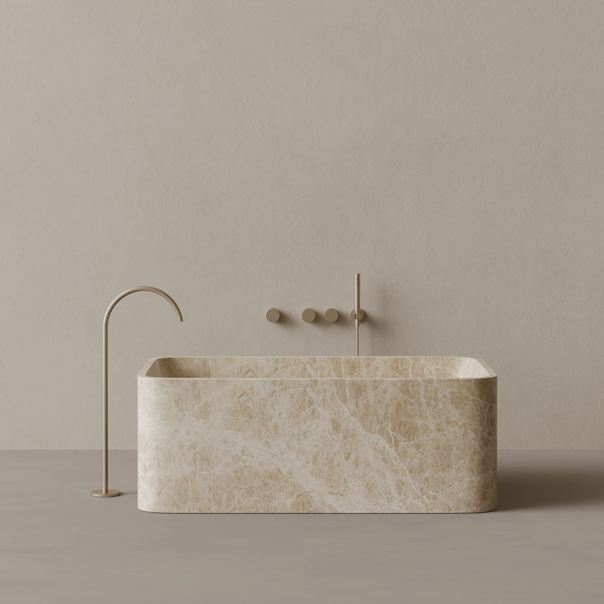 61" x 33" Handcrafted Rectangular Stone Bathtub with Curved Edges