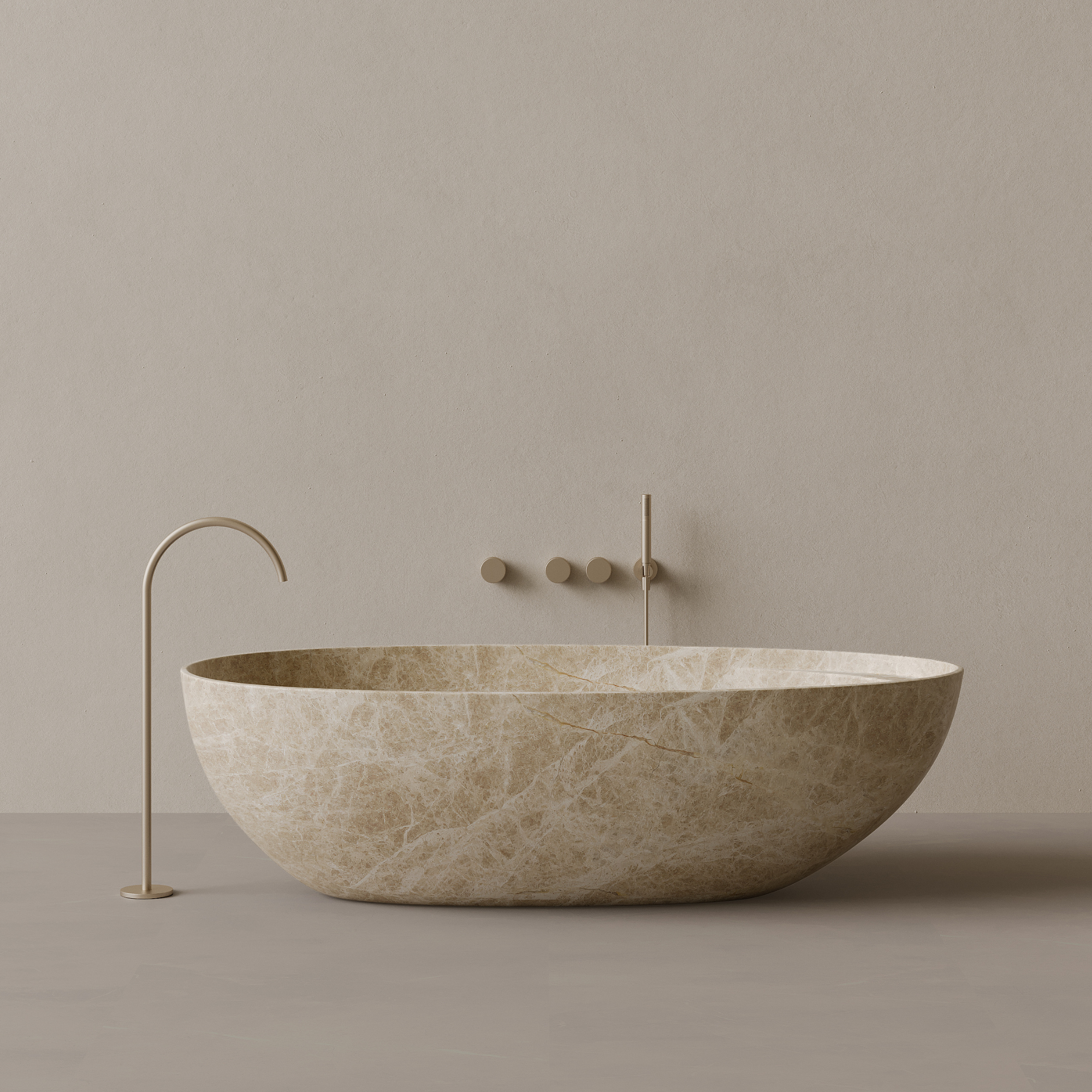 76" x 39" Handcrafted Oval Stone Bathtub with Shelf