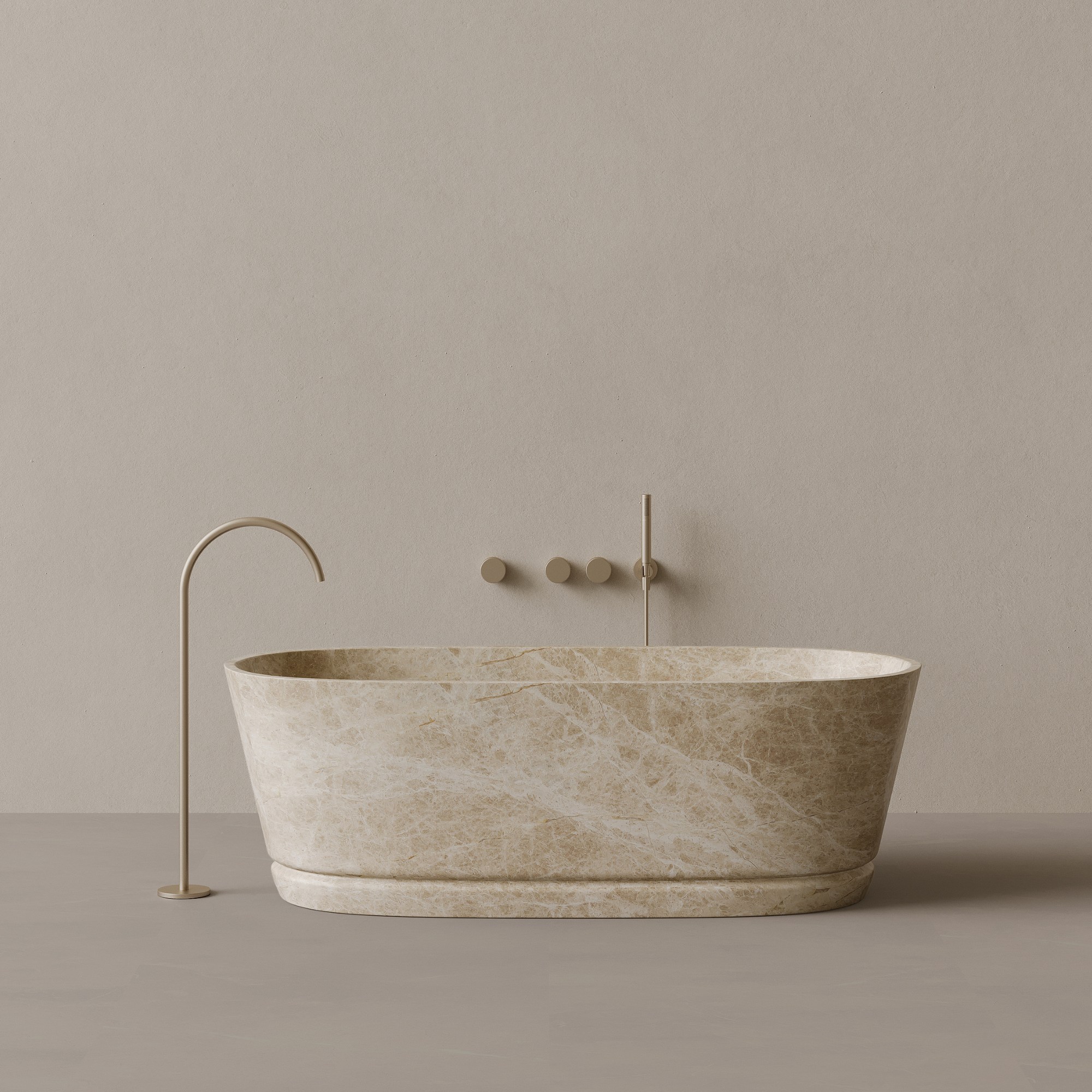 67" x 30" Handcrafted Oval Stone Bathtub with Carved Linear Detail
