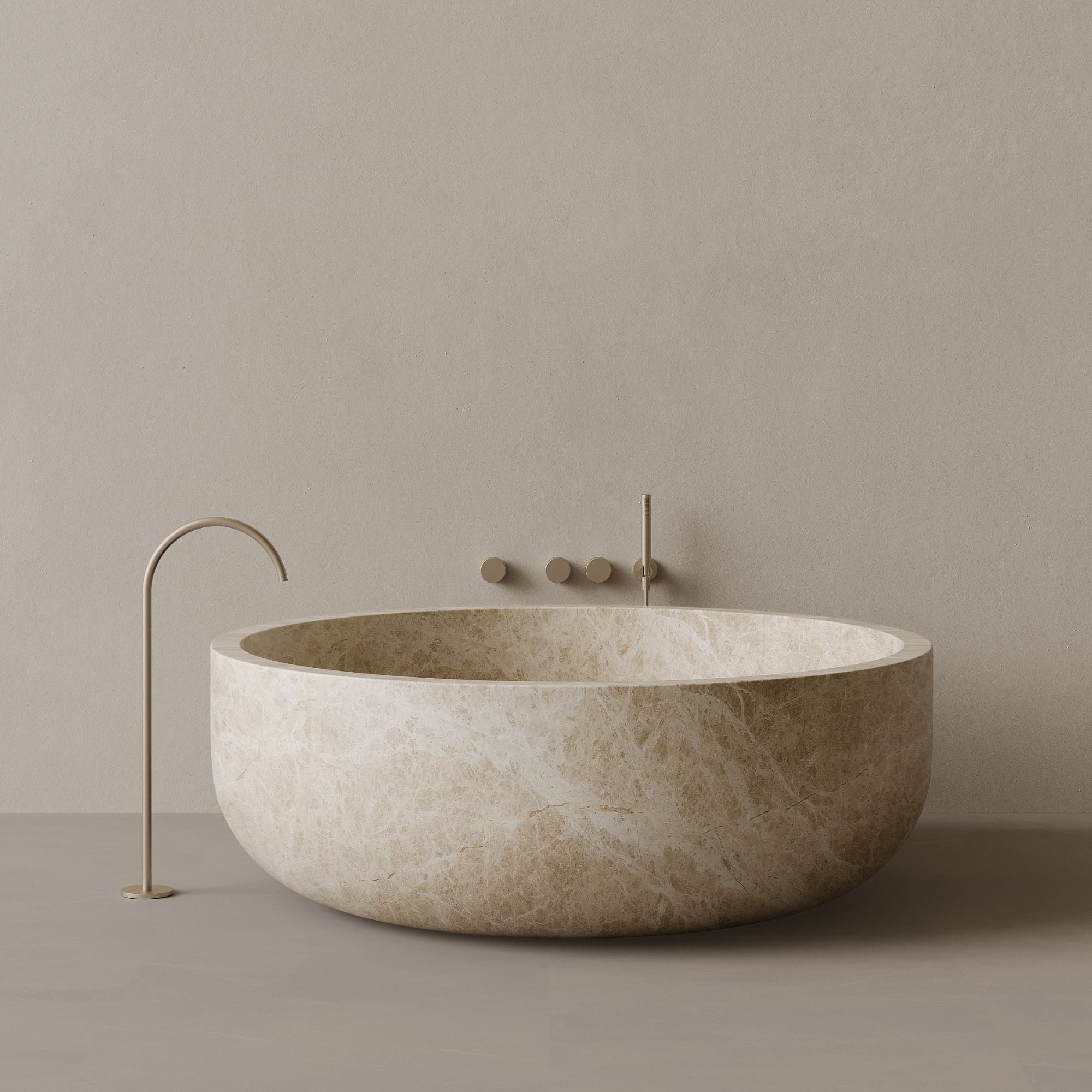 56" x 56" Handcrafted Round Stone Bathtub