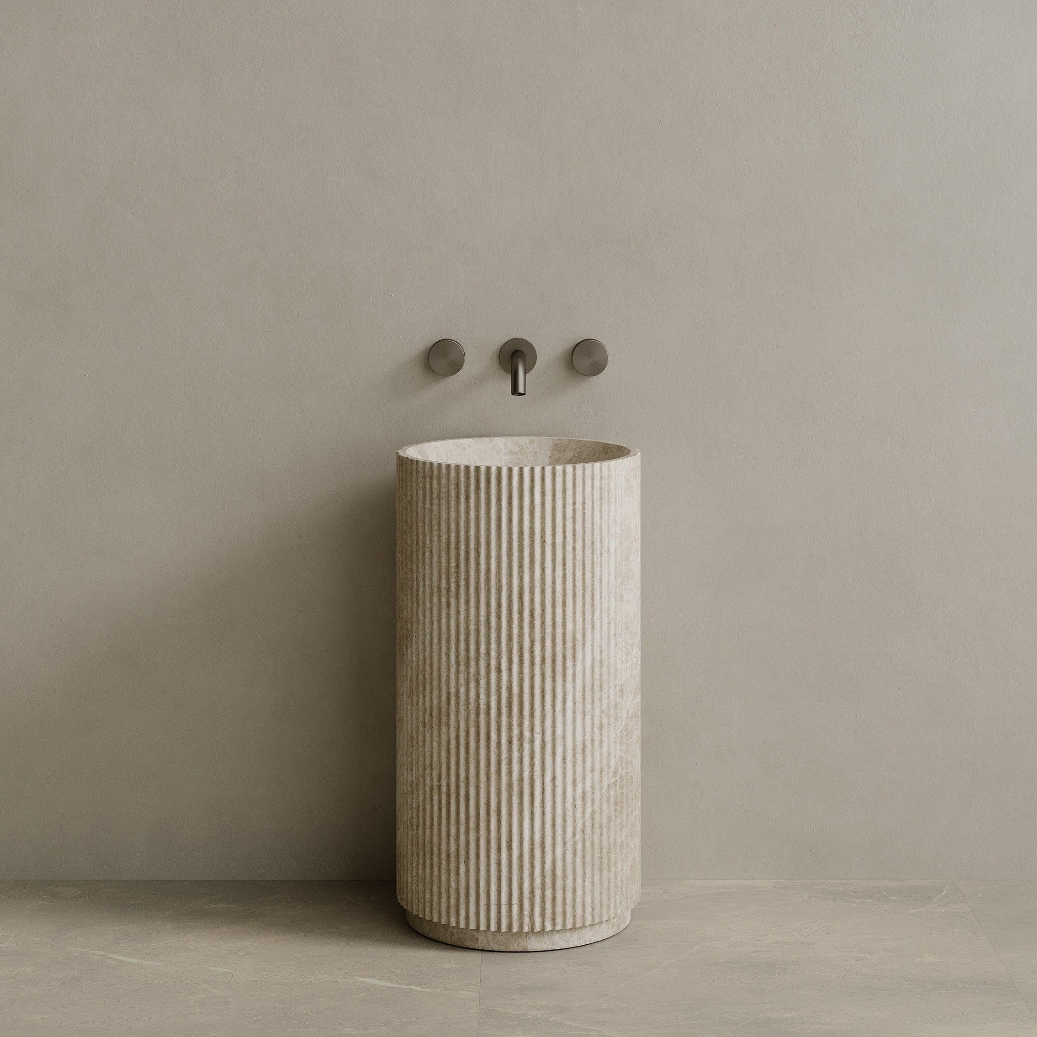 Rivio Handcrafted Fluted Stone Pedestal Sink