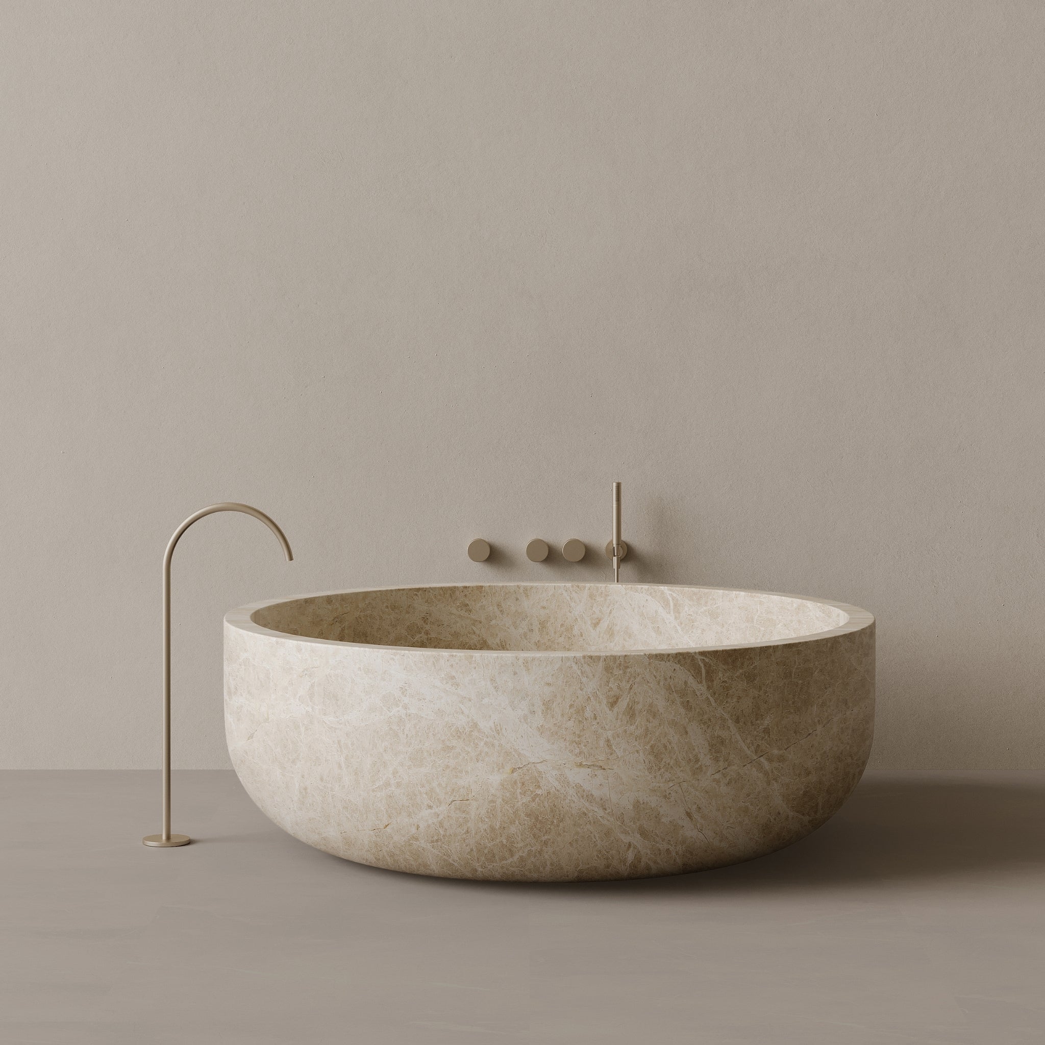 56" x 56" Handcrafted Round Stone Bathtub