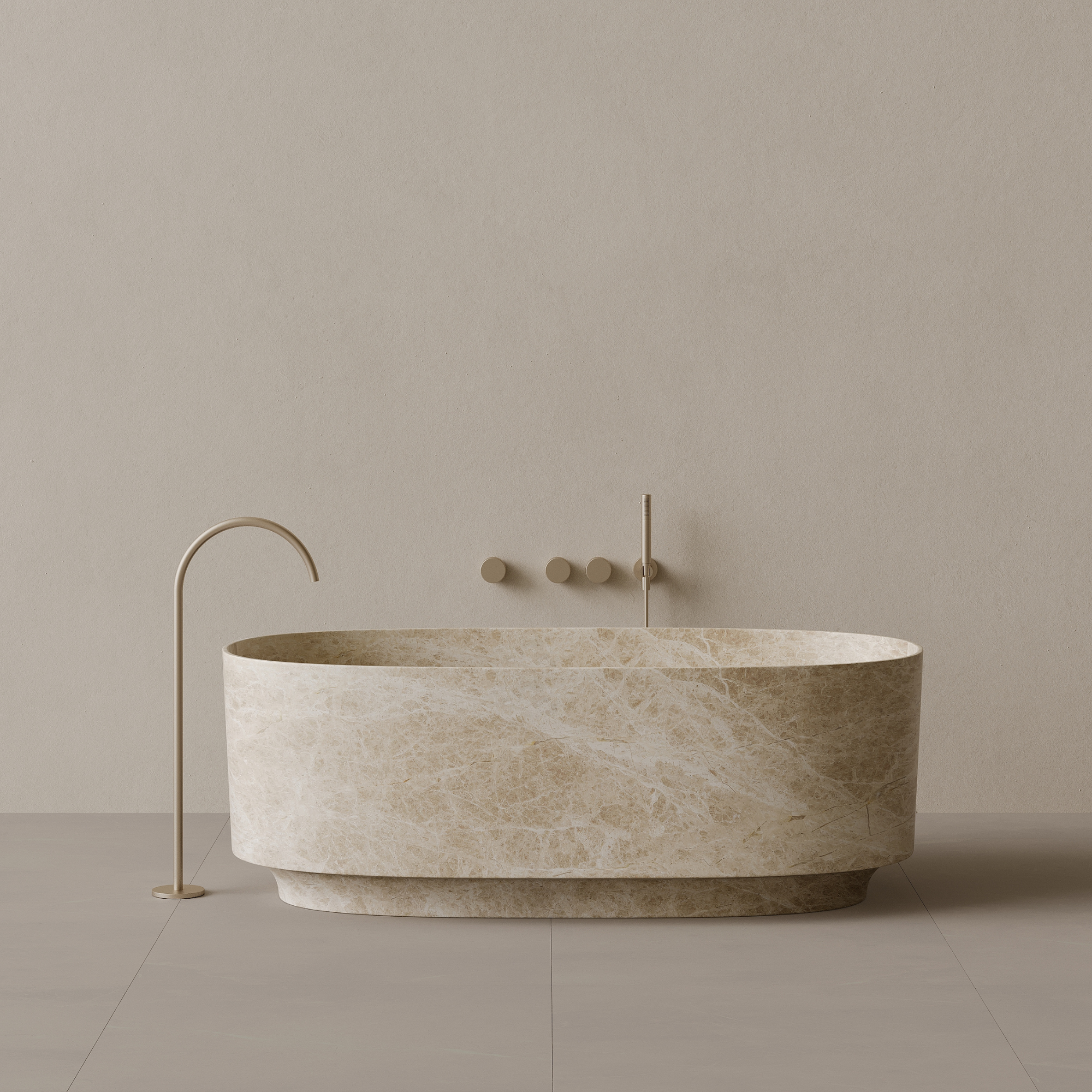 68" x 34" Handcrafted Oval Stone Bathtub with Carved Base