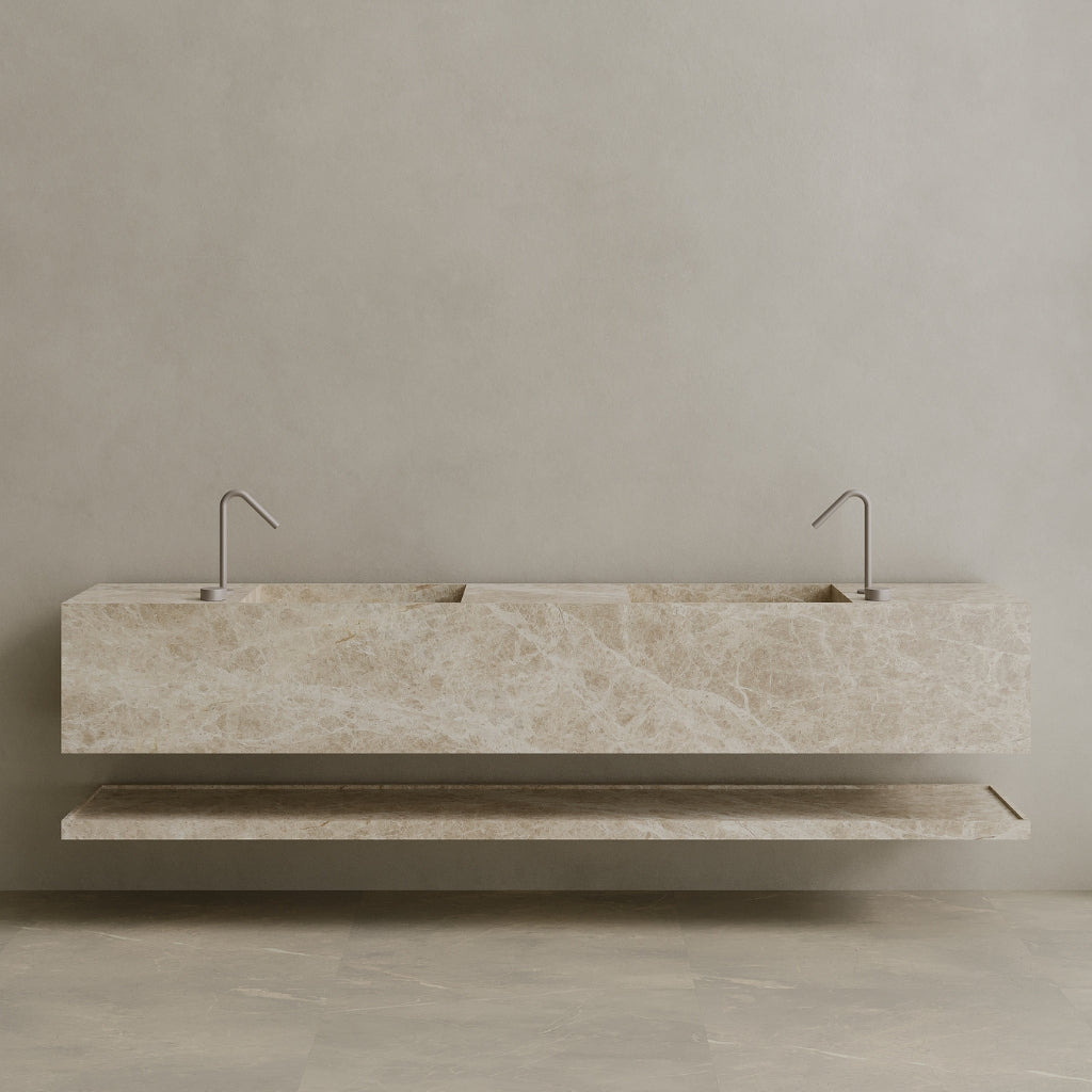 Oversized Double Sink Floating Handcrafted Marble Vanity
