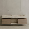 Oversized Floating Double Sink Marble Vanity with Wood Drawers