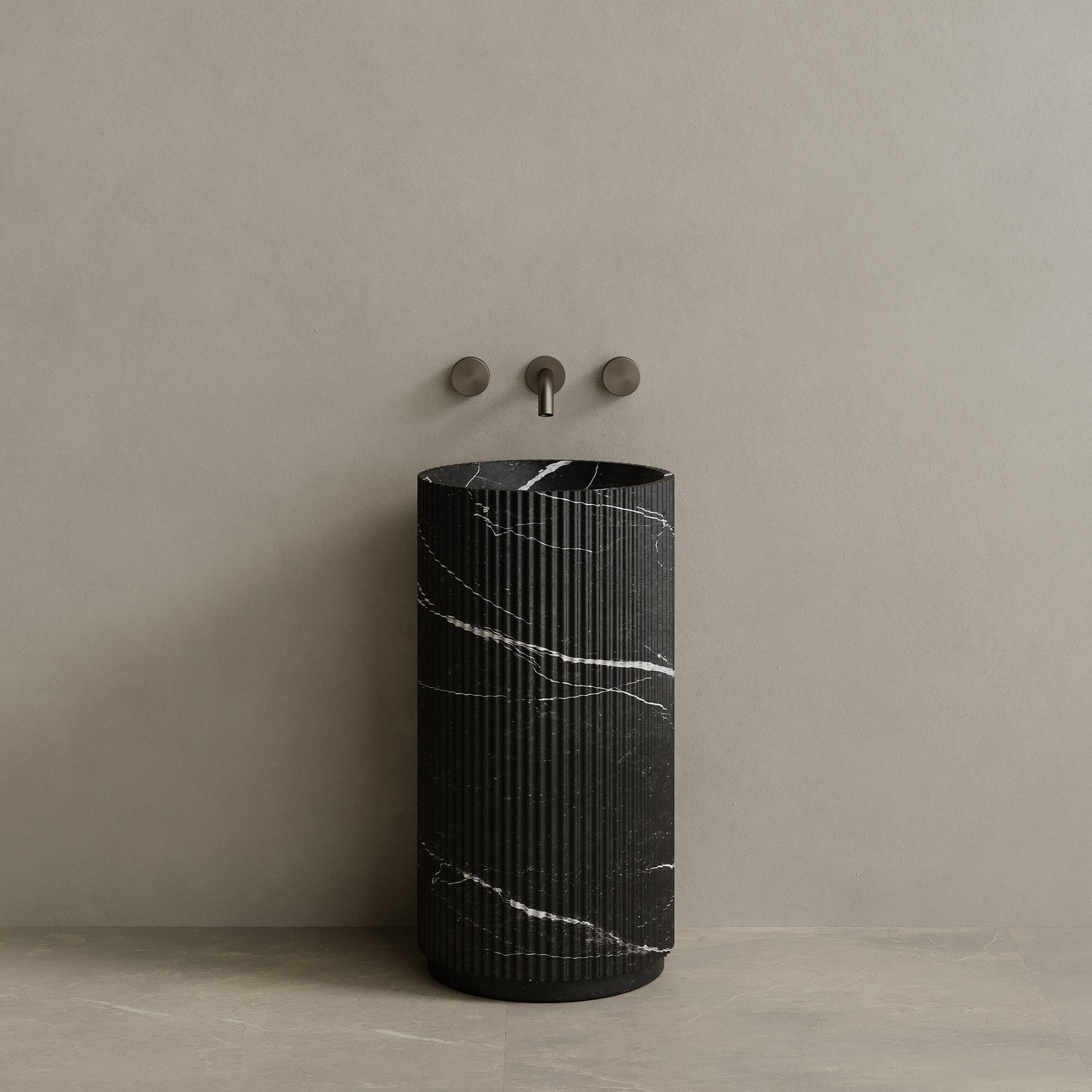 Rivio Handcrafted Fluted Stone Pedestal Sink