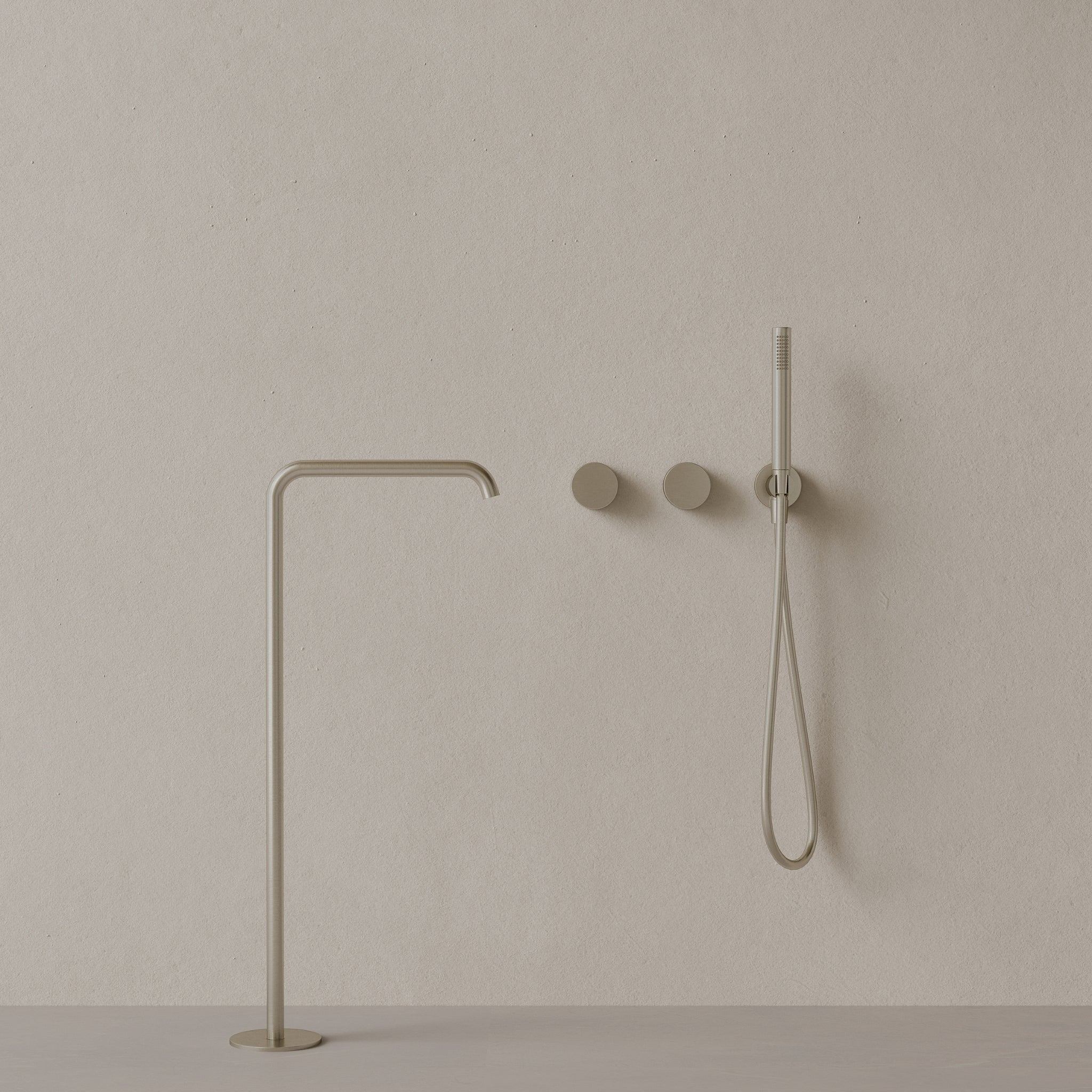 Modern Square Floor-mounted Bathtub Filler with Dual Knob Control and Handheld