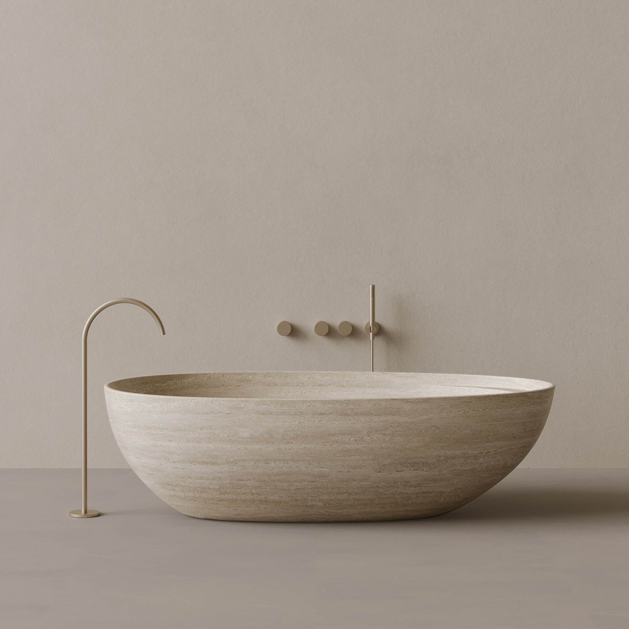 76" x 39" Handcrafted Oval Stone Bathtub with Shelf