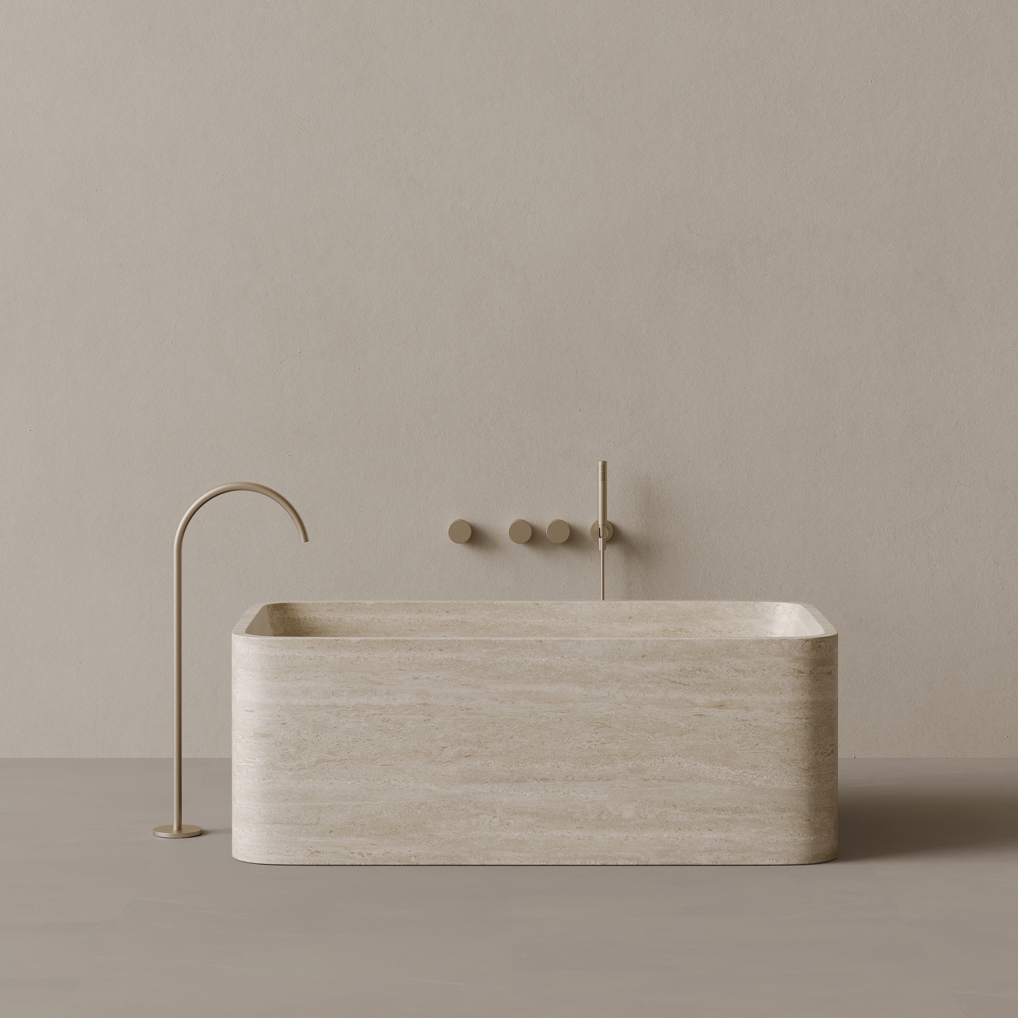 61" x 33" Handcrafted Rectangular Stone Bathtub with Curved Edges