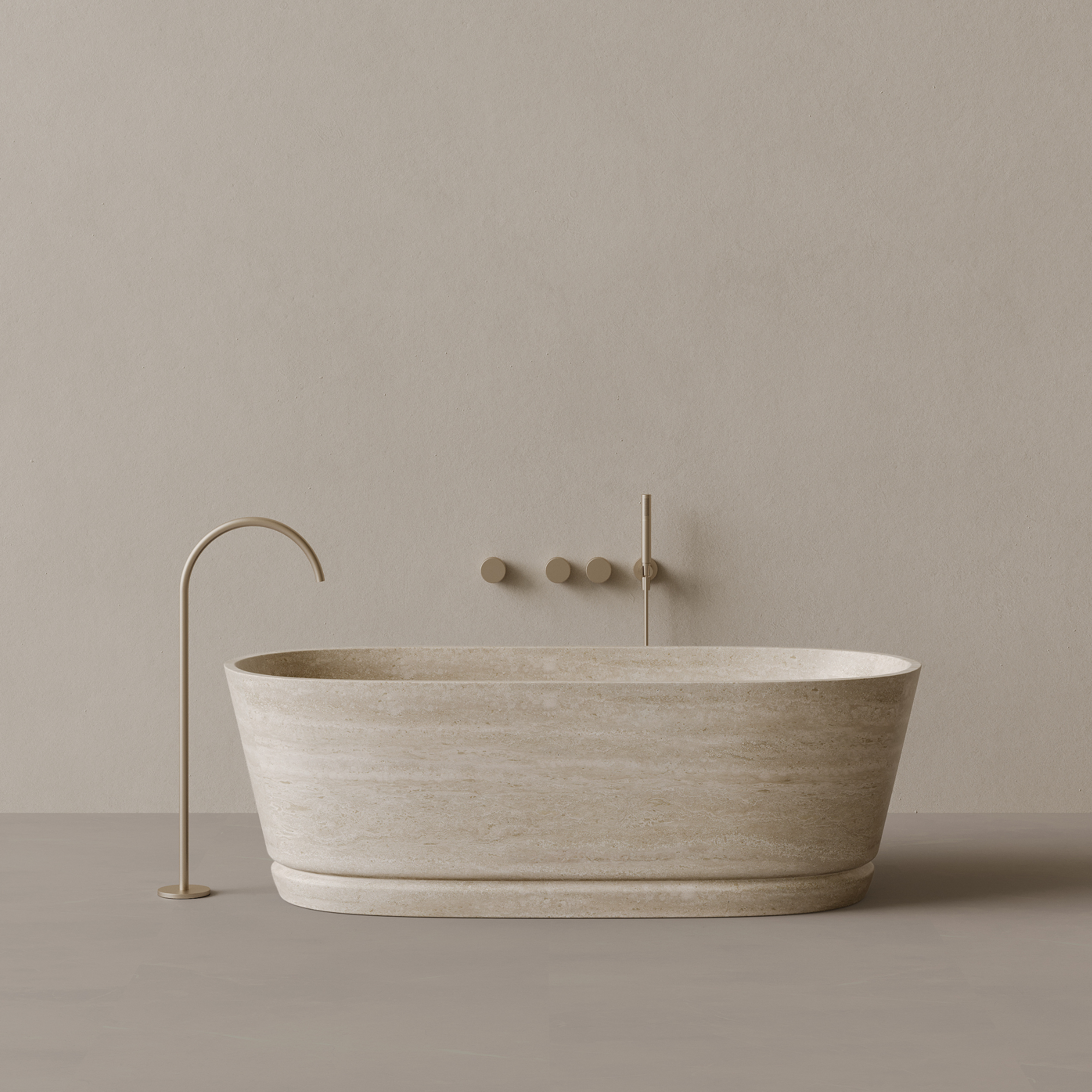 67" x 30" Handcrafted Oval Stone Bathtub with Carved Linear Detail