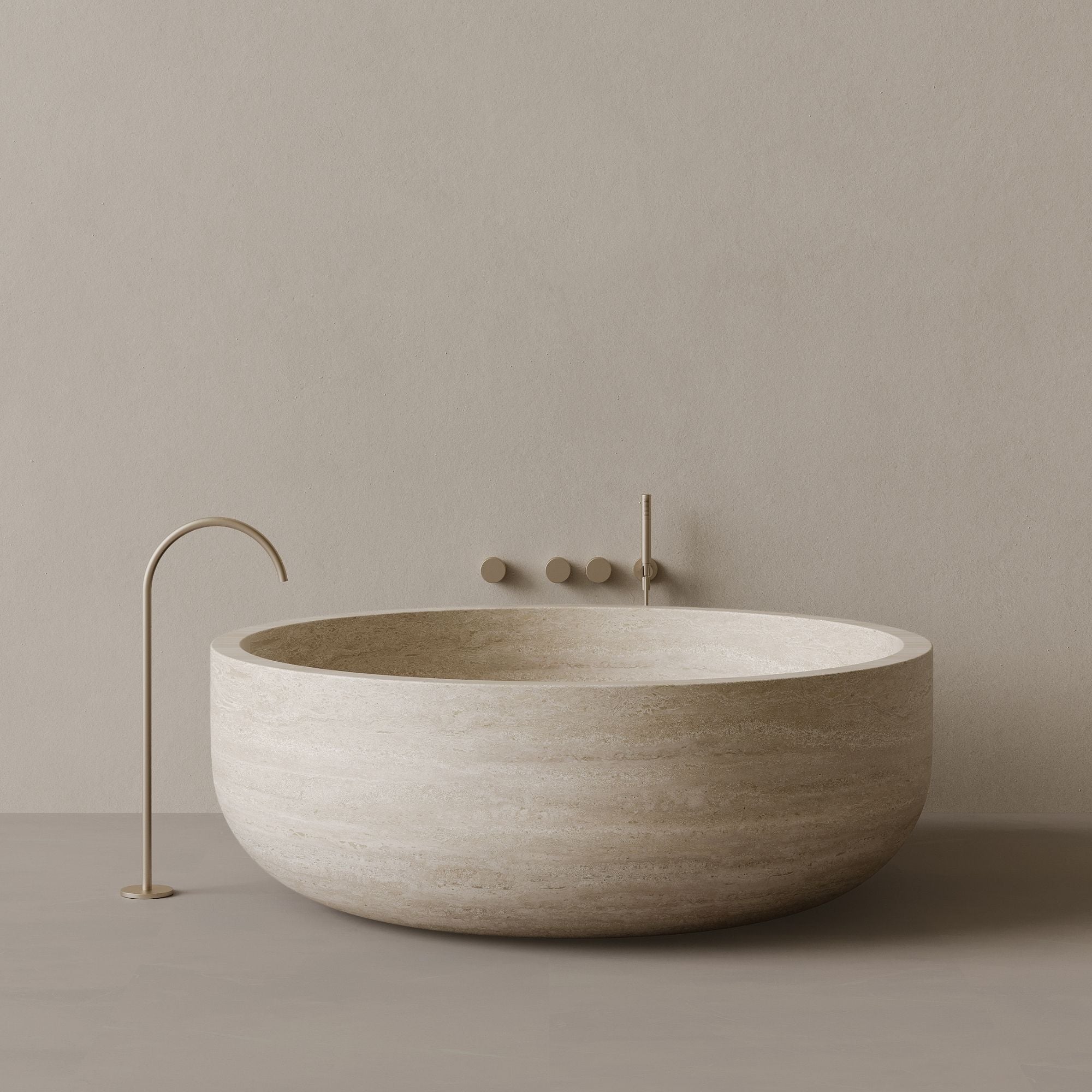 56" x 56" Handcrafted Round Stone Bathtub