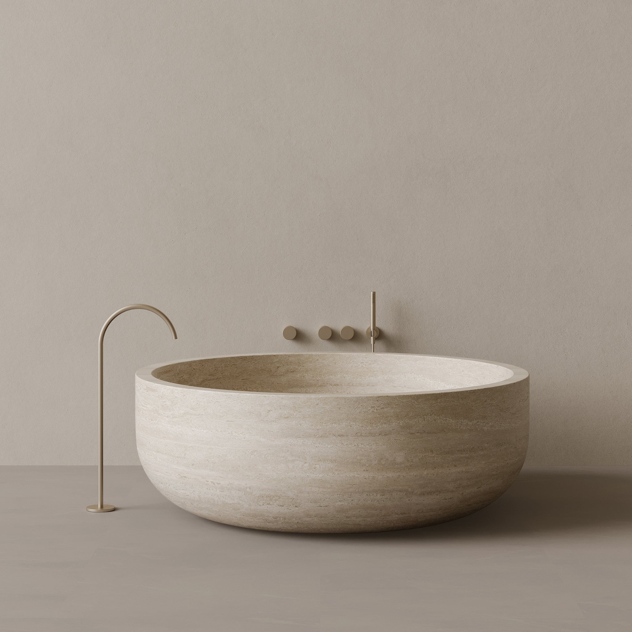 56" x 56" Handcrafted Round Stone Bathtub