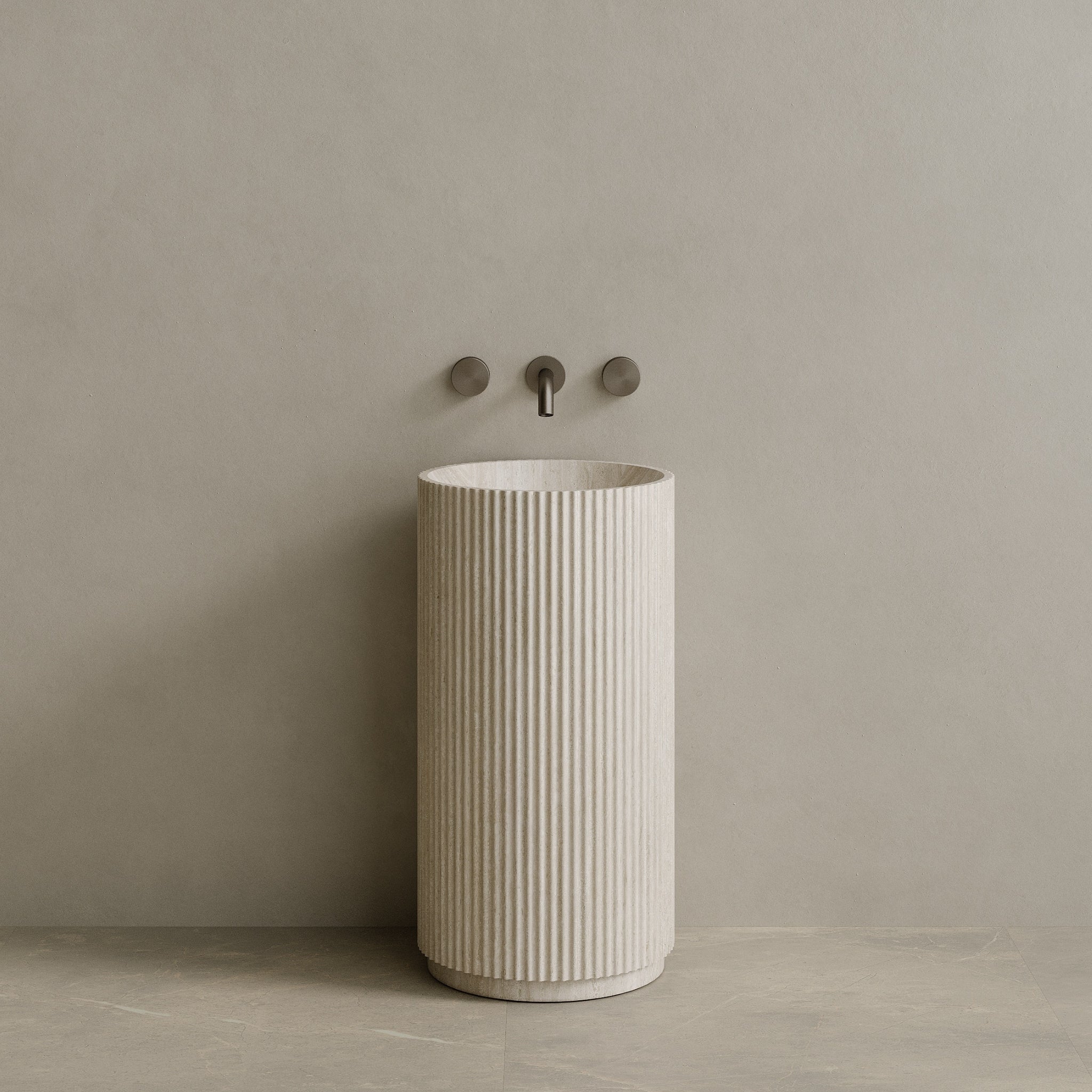 Rivio Handcrafted Fluted Stone Pedestal Sink