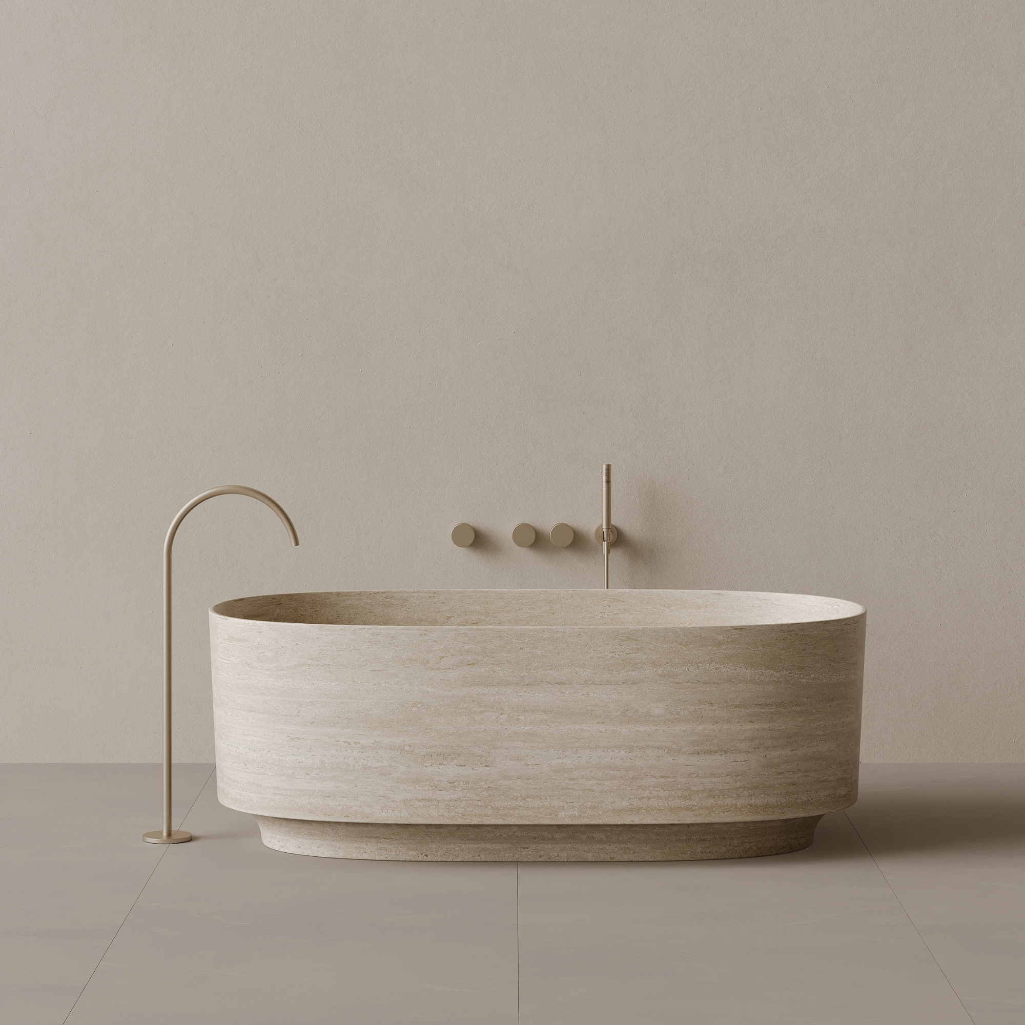 68" x 34" Handcrafted Oval Stone Bathtub with Carved Base