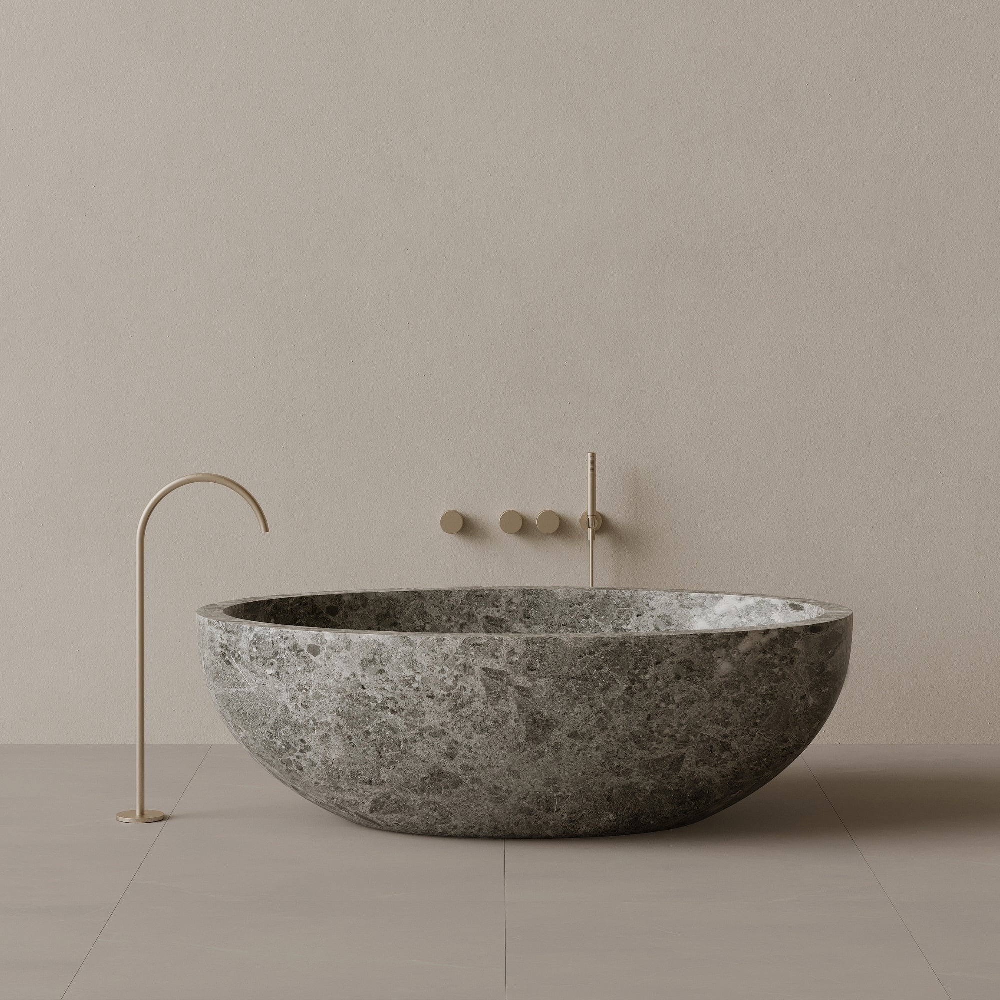 69" x 45" Handcrafted Oval Stone Bathtub