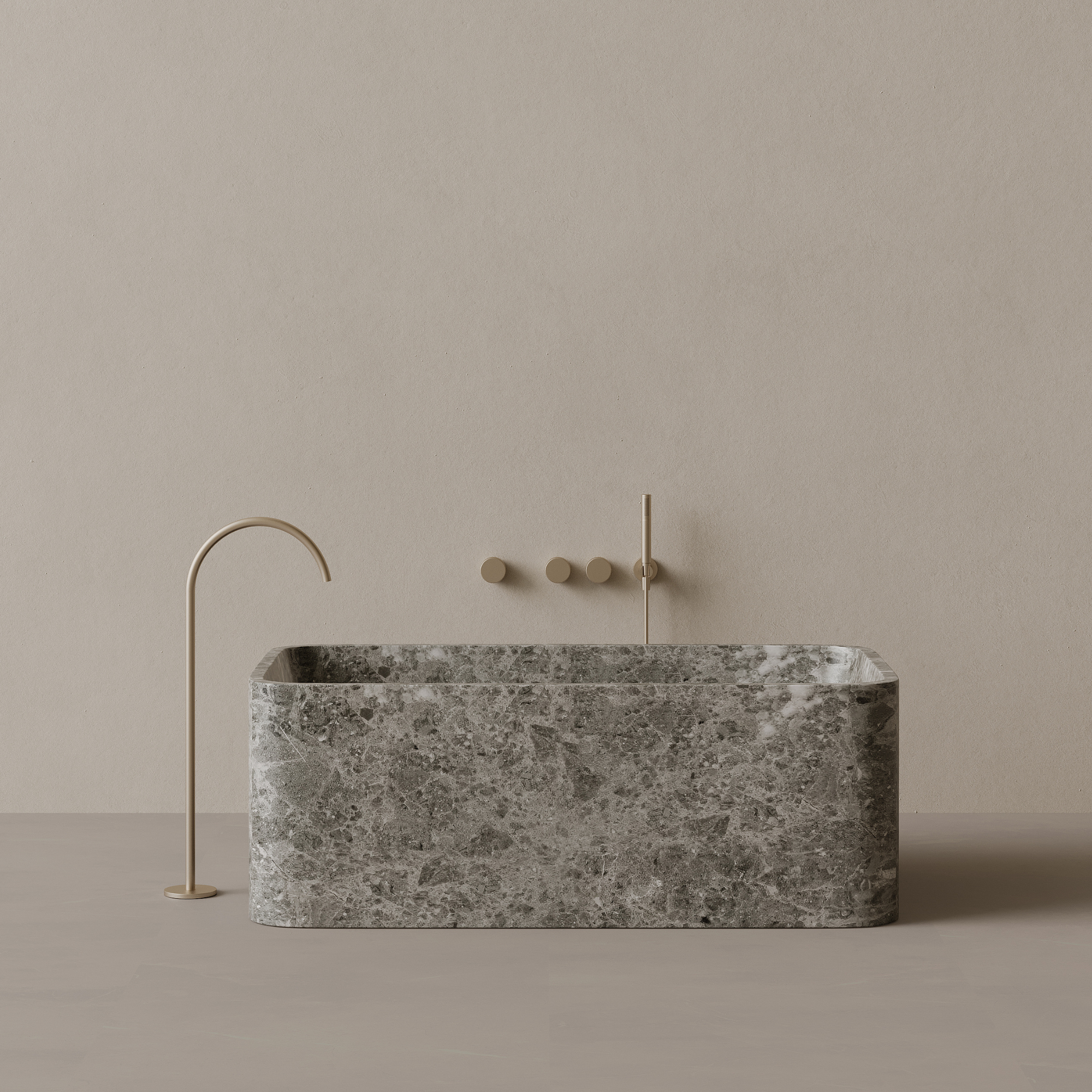 61" x 33" Handcrafted Rectangular Stone Bathtub with Curved Edges