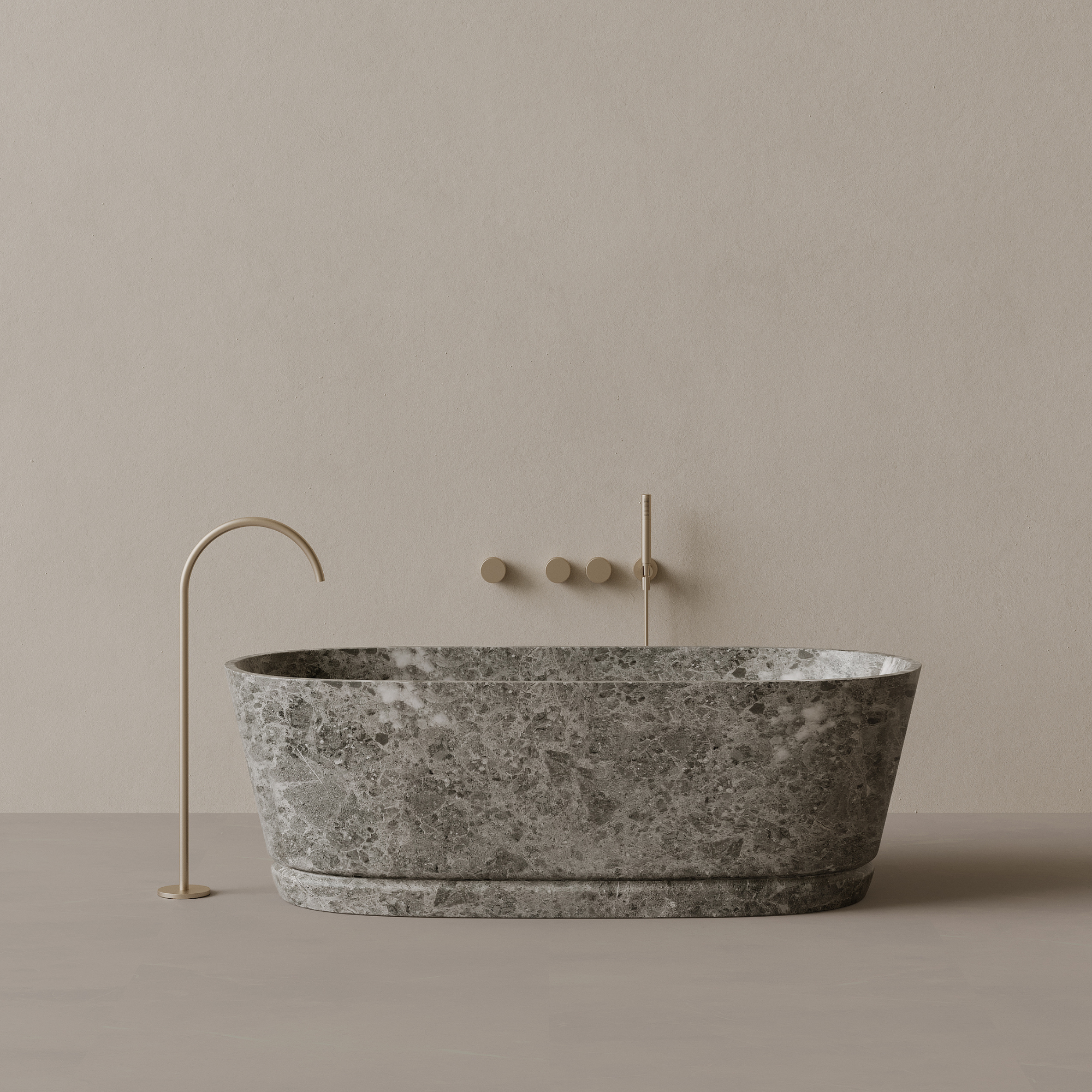 67" x 30" Handcrafted Oval Stone Bathtub with Carved Linear Detail