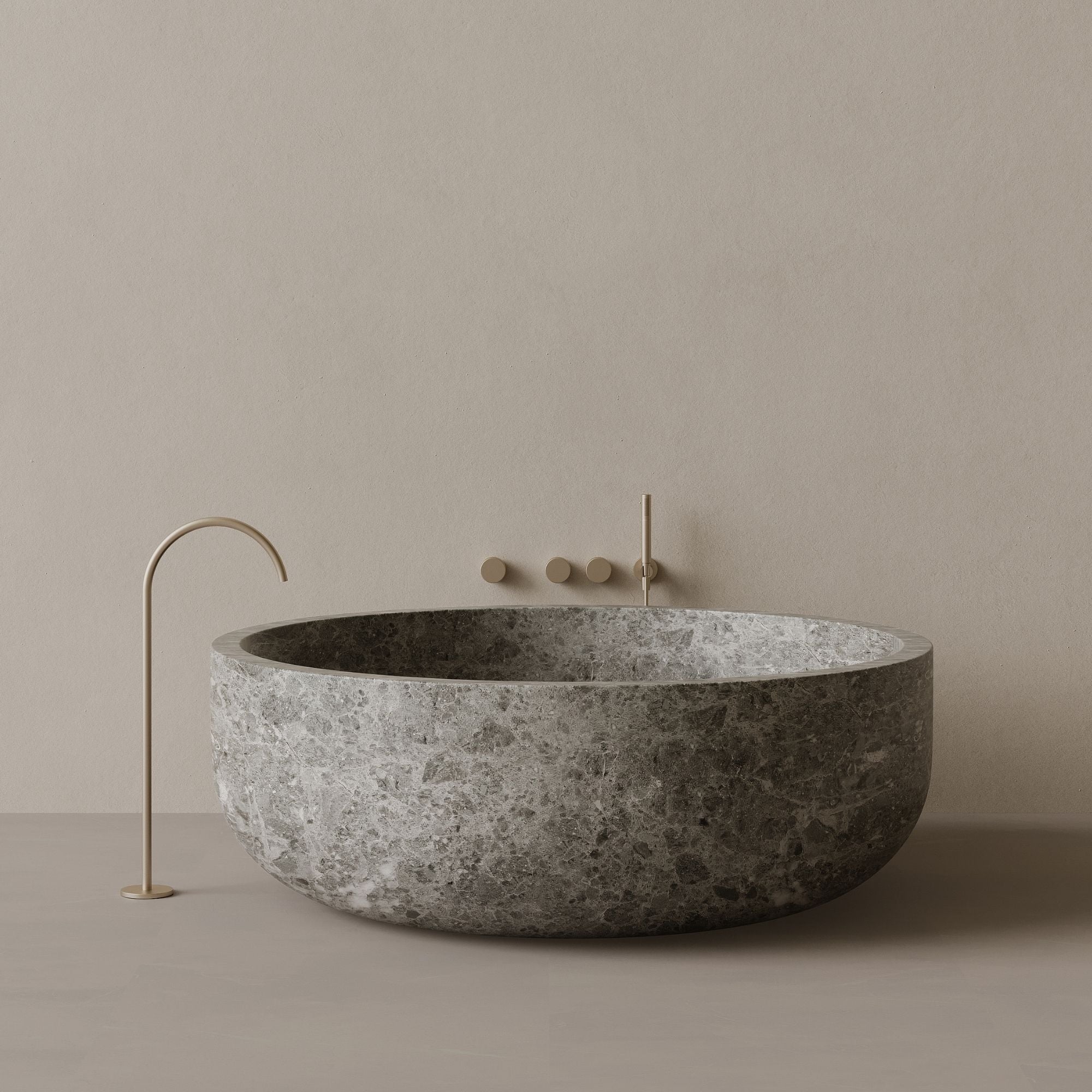 56" x 56" Handcrafted Round Stone Bathtub