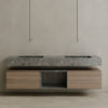 Oversized Floating Double Sink Marble Vanity with Wood Drawers
