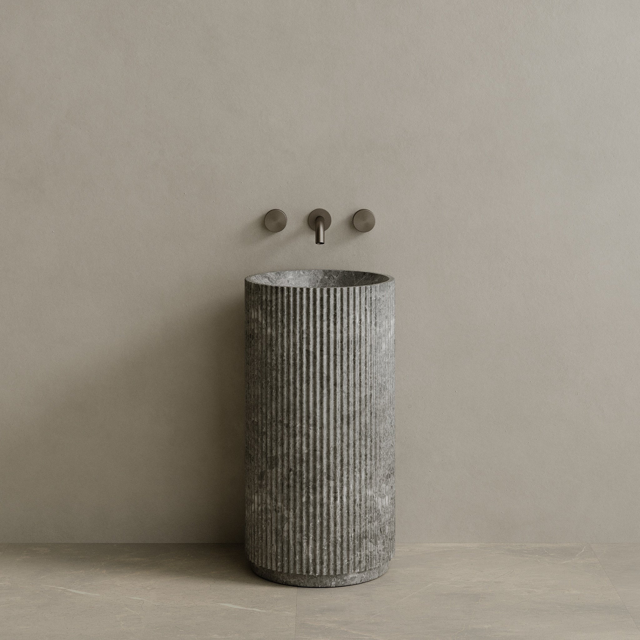 Rivio Handcrafted Fluted Stone Pedestal Sink