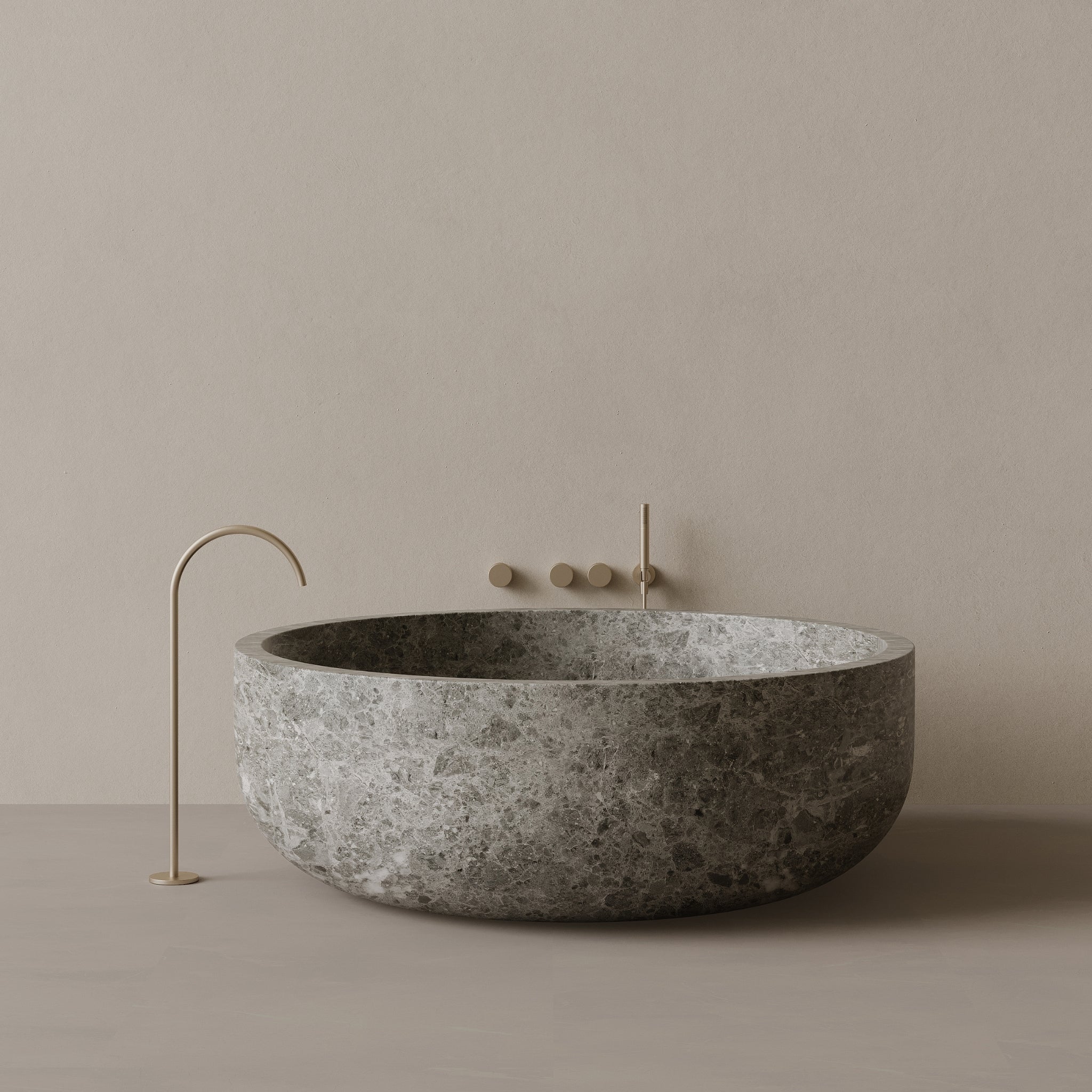 56" x 56" Handcrafted Round Stone Bathtub