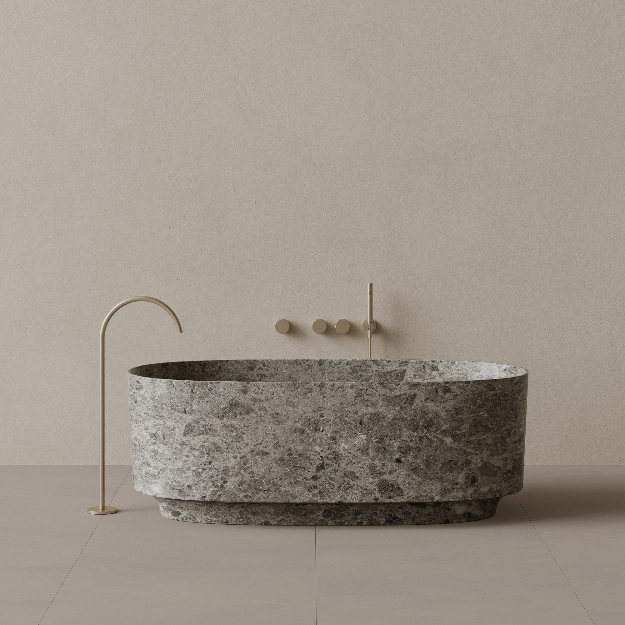 68" x 34" Handcrafted Oval Stone Bathtub with Carved Base