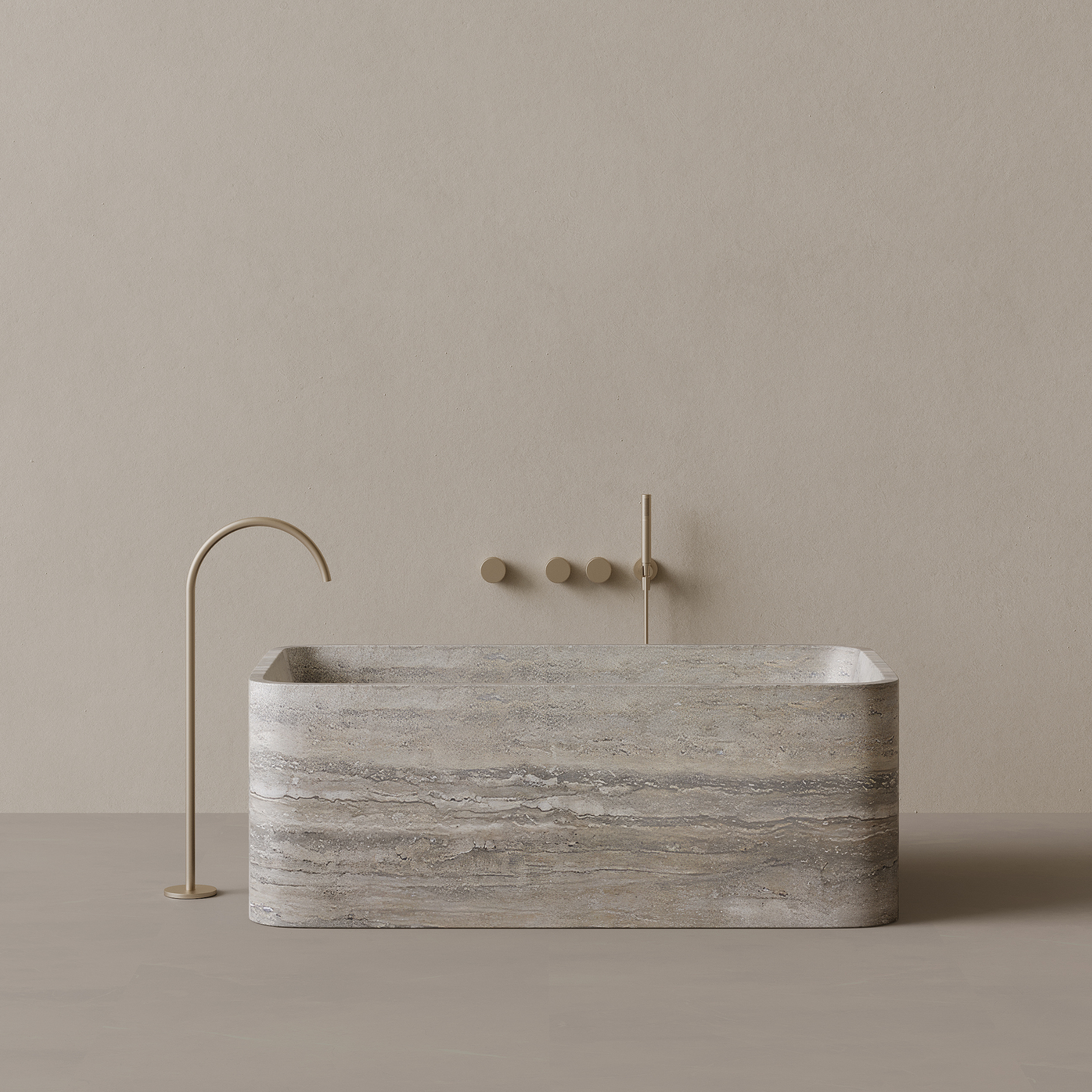 61" x 33" Handcrafted Rectangular Stone Bathtub with Curved Edges
